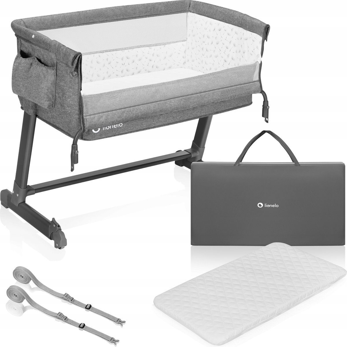 lionelo Baby-Reisebett Theo, Matratze Moskitonetz Schutztasche Höhenverstellbar Grey Stone Natural