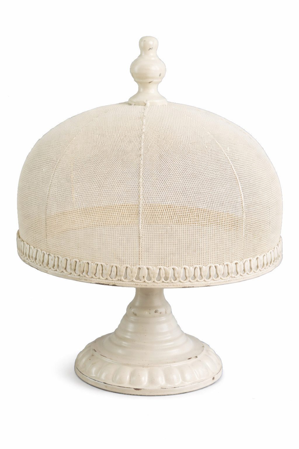 MarieAnn No.25 Servierplatte Shabby Chic Etagere mit Haube Metall antikcreme auf Fuß nostalgisch, Nostalgie Teller auf Fuß mit Haube H 38cm, Tortenplatte, Servierplatte mit Haube aus Metall