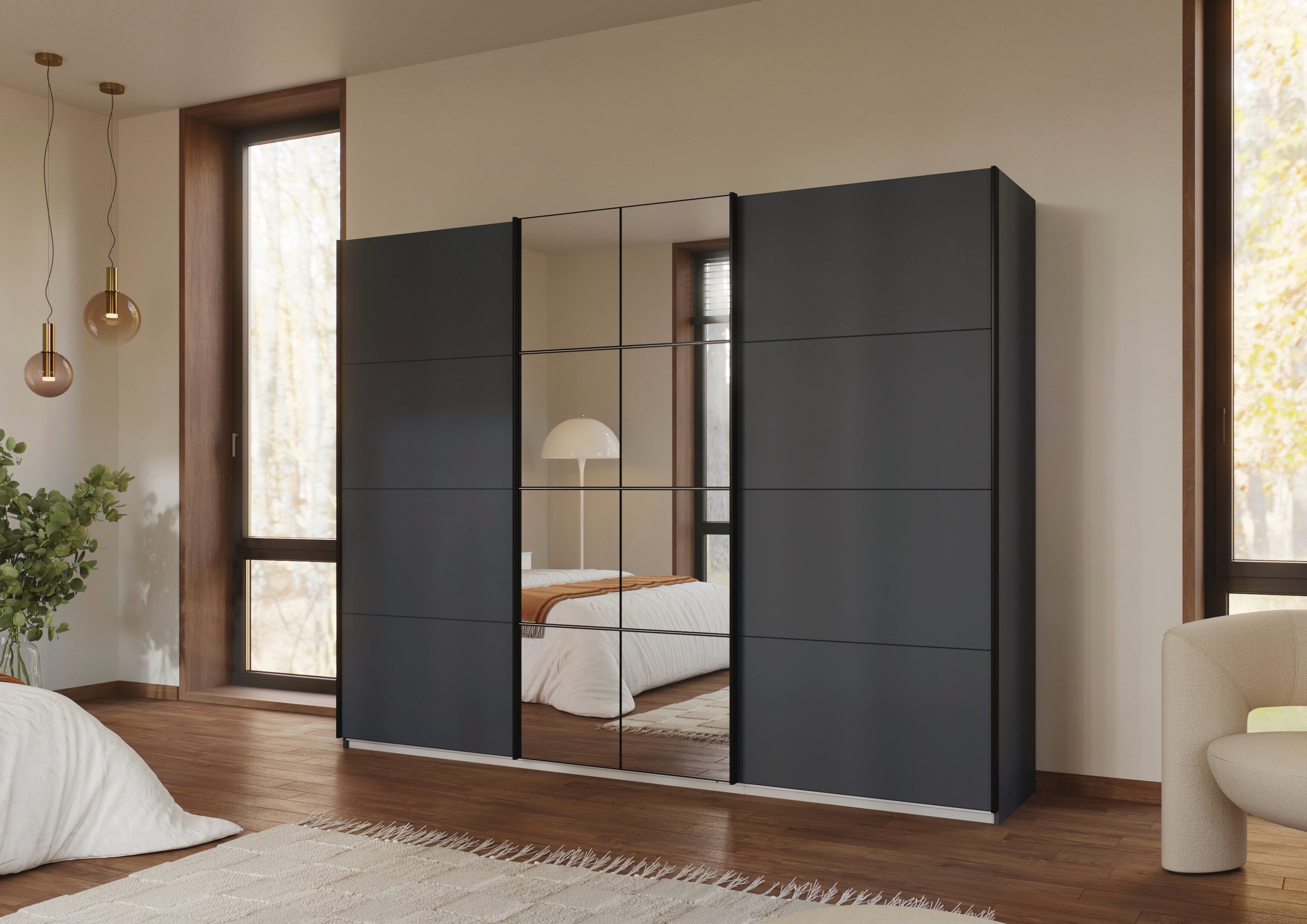 OTTO home Kleiderschrank Schwebetürenschrank Schrank Garderobe Wäscheschrank BAVENO (in 3 Ausstattungen BASIC/CLASSIC/PREMIUM (mit Soft-Close-Funktion) in moderner Loft-Optik mit Griffleisten aus Metall MADE IN GERMANY