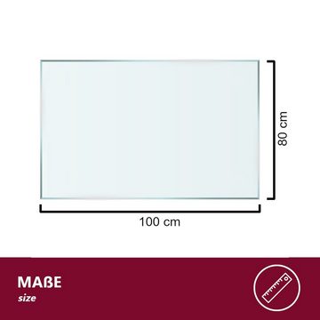 HOOZ Tischplatte aus Glas 100 x 80 x 0,6 cm oder als Funkenschutzplatte für den Kamin (Klarglas, 1 St., ESG-Sicherheitsglas), mit hochwertigem Facettenschliff