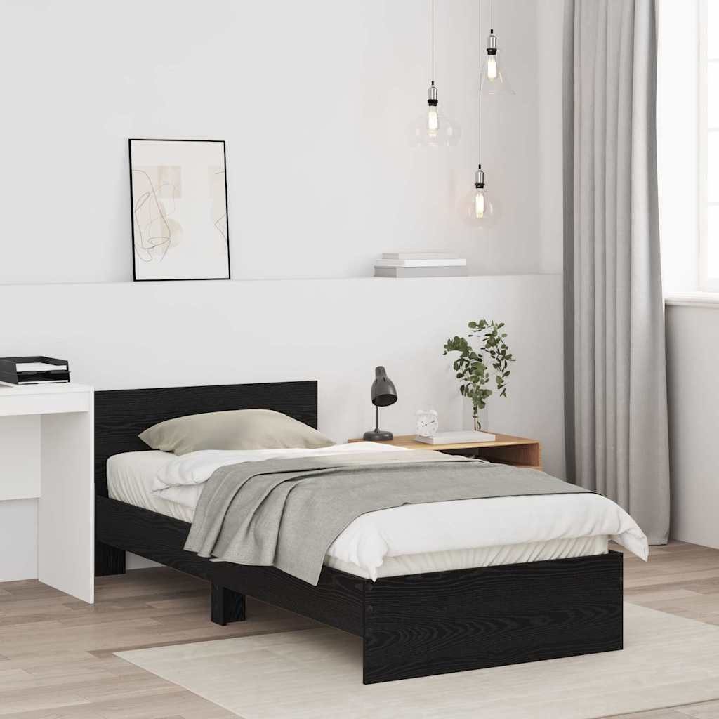 vidaXL Bett Bettgestell mit Kopfteil Schwarz Eichen-Optik 75 x 190 cm (1-tlg)