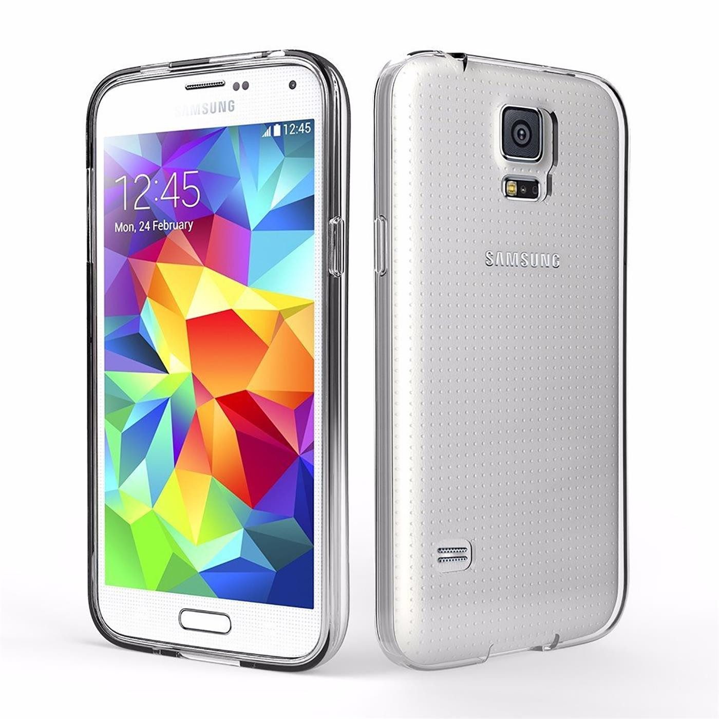 CoolGadget Handyhülle Transparent als 2in1 Schutz Cover Set für das Samsung Galaxy S5 S5 Neo 5,1 Zoll, 2x Glas Display Schutz Folie + 1x Case Hülle für Galaxy S5 S5 Neo