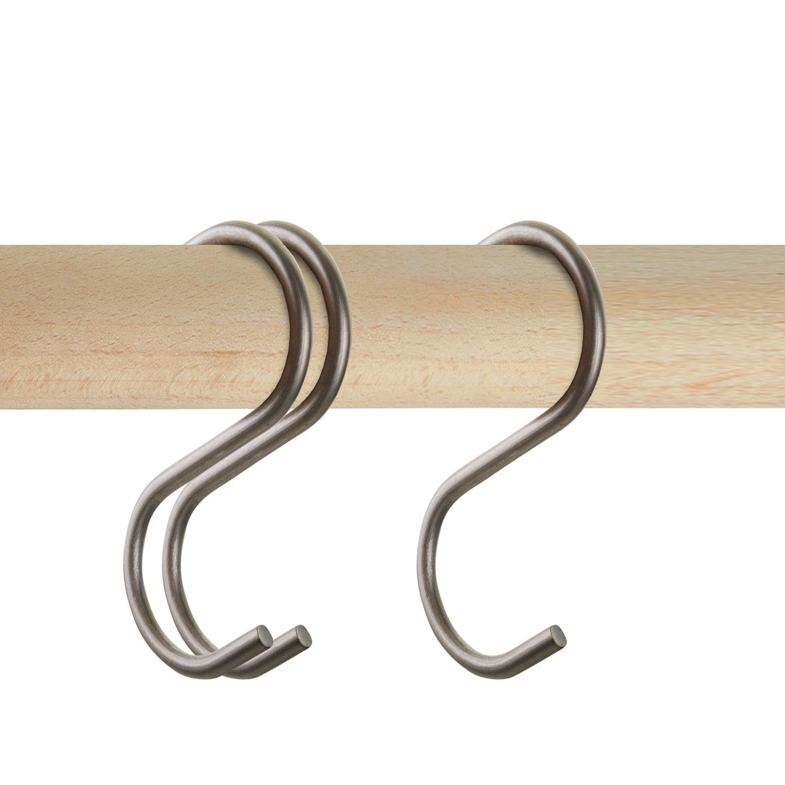 SO-TECH® S-Haken für Rundstäbe bis Ø 30 mm für Garderoben, Küchenreling uvm., (Spar-Set, 3-St), Rohstahl klar lackiert