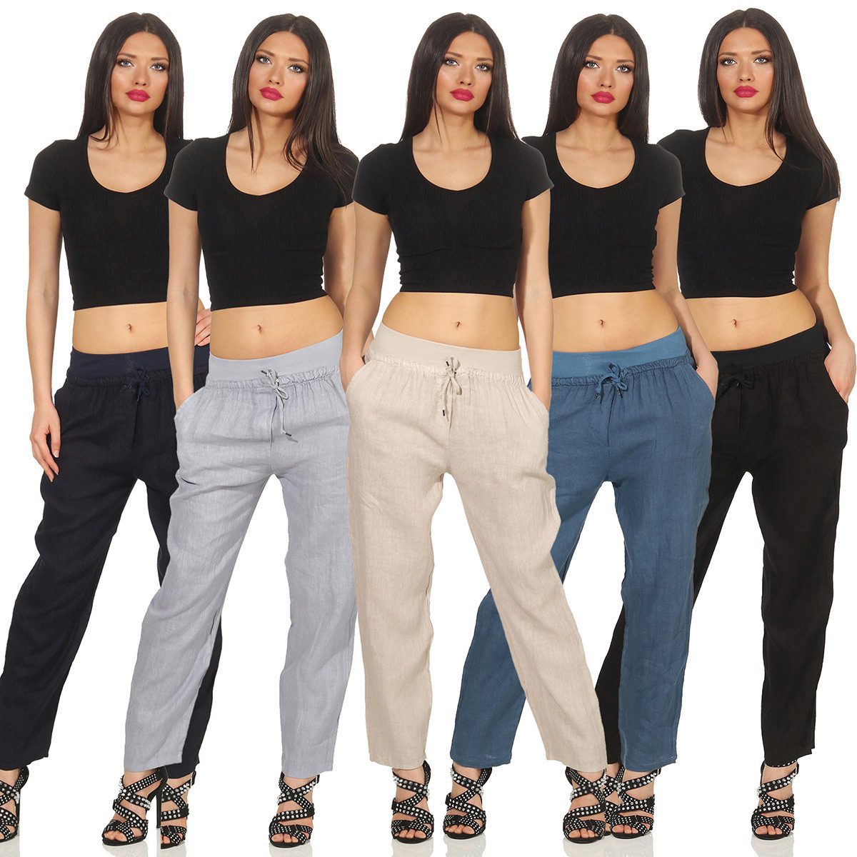 Leinenhose Leinenhose mit Kordelzug in Vielseitigen Farben - Gr. S bis XXL M.298