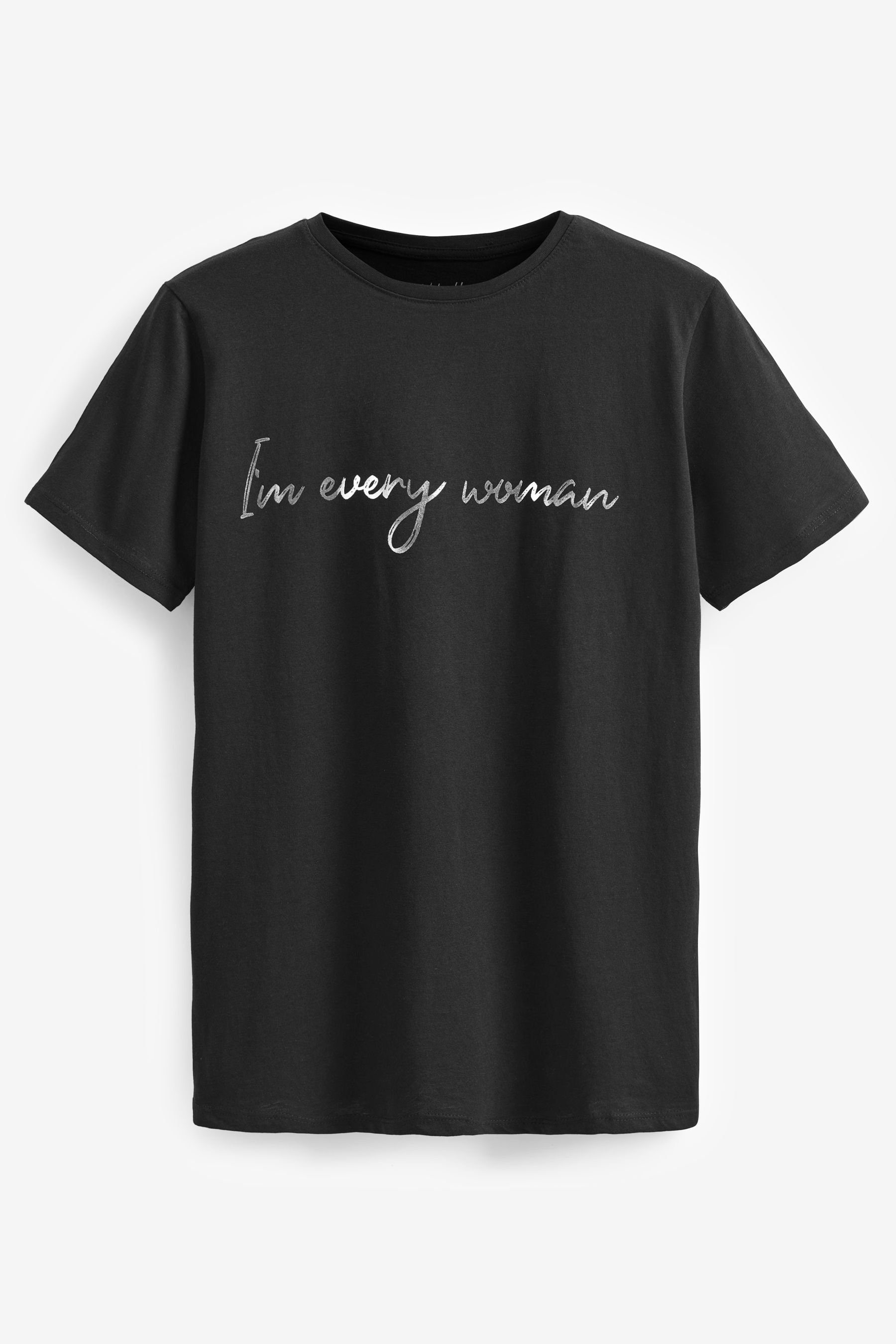 Next T-Shirt Kurzärmliges T-Shirt mit Rundhalsausschnitt (1-tlg) International Womens Day Lyric Black/Silver