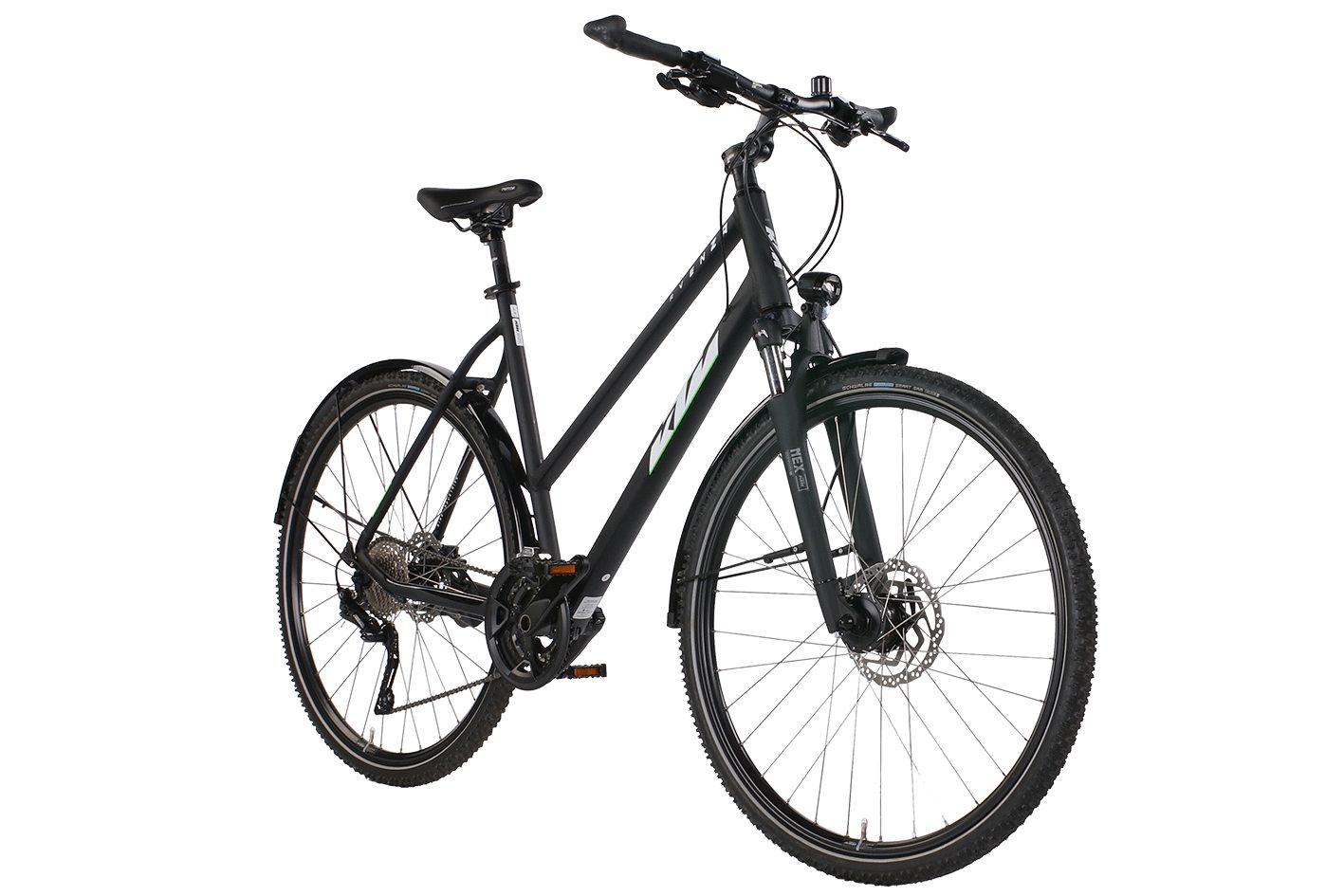 KTM Crossrad KTM Avenza Cross Street Damen schwarz(weiß/grün) 2025, 30 Gang Shimano Deore T6000-10 SGS shadow, Kettenschaltung