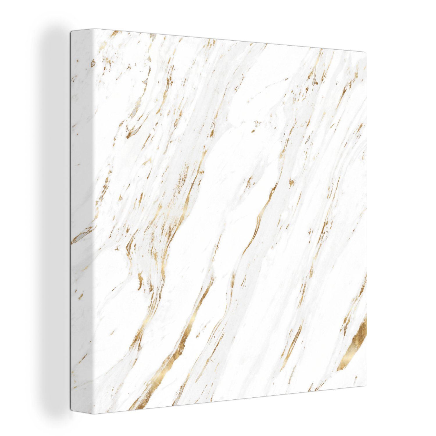 OneMillionCanvasses® Leinwandbild Marmor - Weiß - Gold - Stein, (1 St), Leinwand Bilder für Wohnzimmer Schlafzimmer | Leinwandbilder