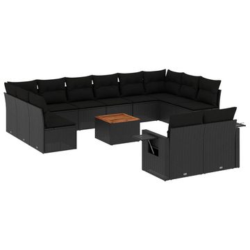 vidaXL Loungesofa 13-tlg. Garten-Sofagarnitur mit Kissen Schwarz Poly Rattan, 1 Teile