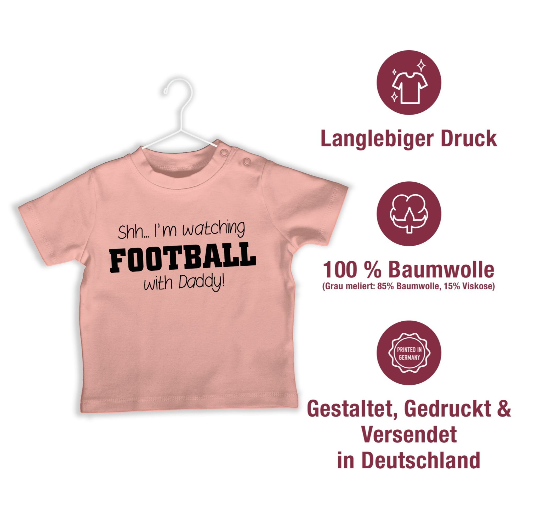 T-Shirt Shirtracer & Shh...I'm Sport watching Daddy! 3 with Baby football Babyrosa - Bewegung schwarz