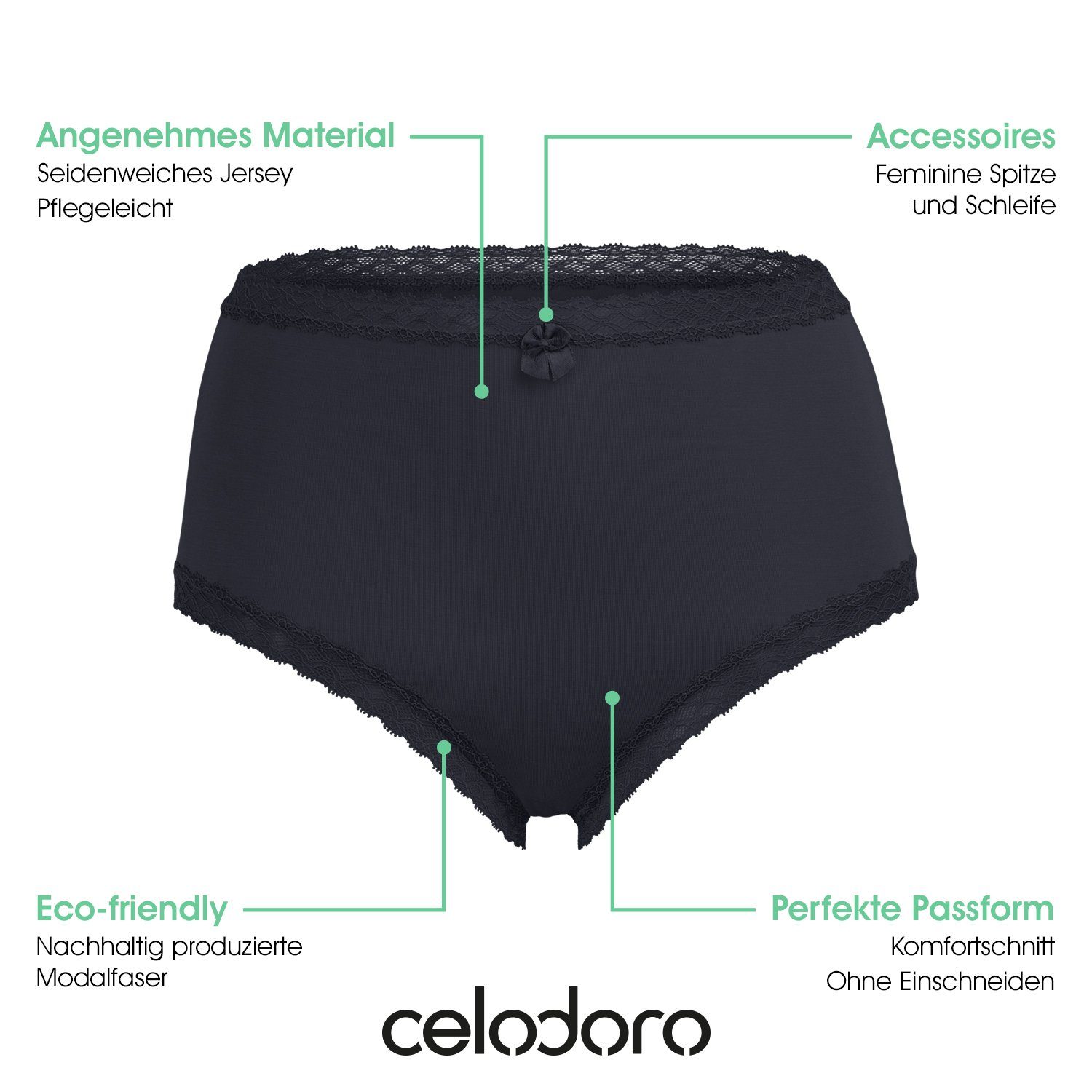 celodoro Taillenslip Damen Modal Eco Taillenslip (4er Pack) Maxi-Slip mit Spitze