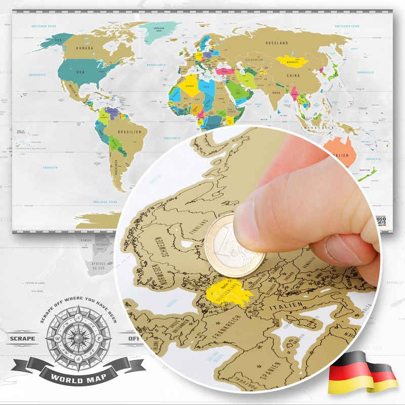 Goods+Gadgets Poster Weltkarte zum Rubbeln, Scratch off Map, Reise-Karte Poster zum Freirubbeln