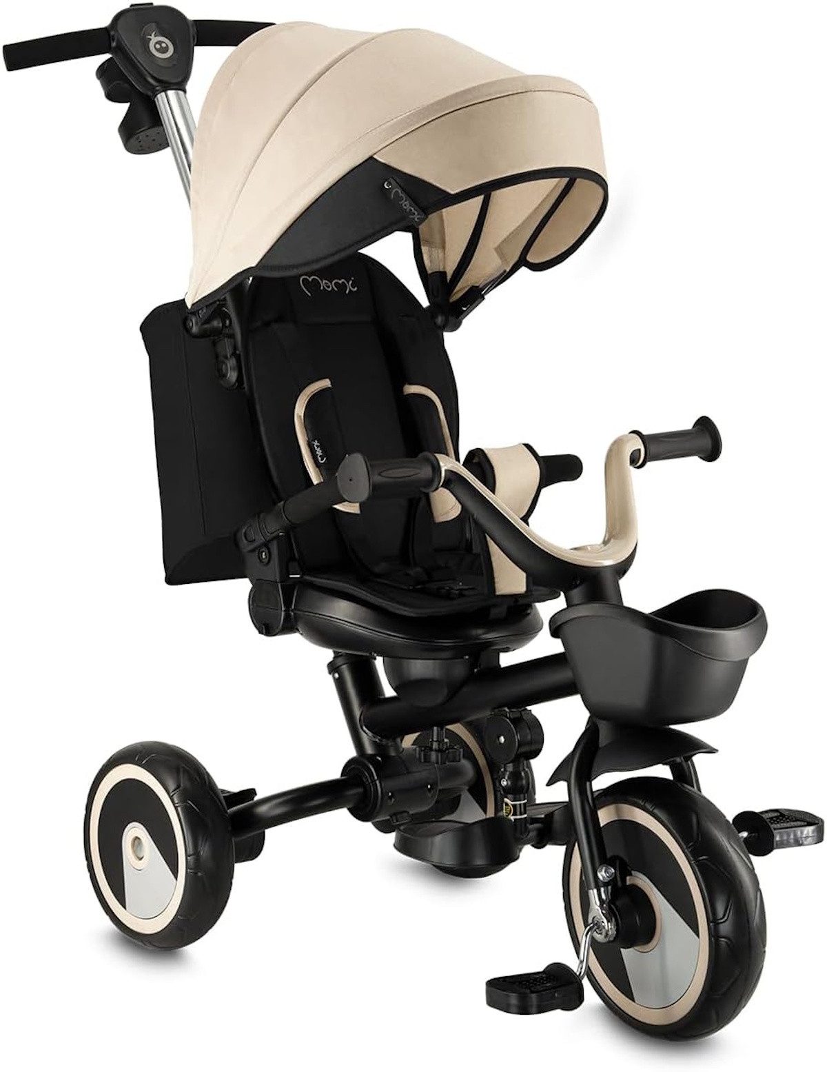 MoMi Dreirad 3-in-1 Kinderdreirad mit 360° Sitz, Schiebestange & Sonnendach, 360°-Sitz,3-Punkt-Gurt,PU-Räder