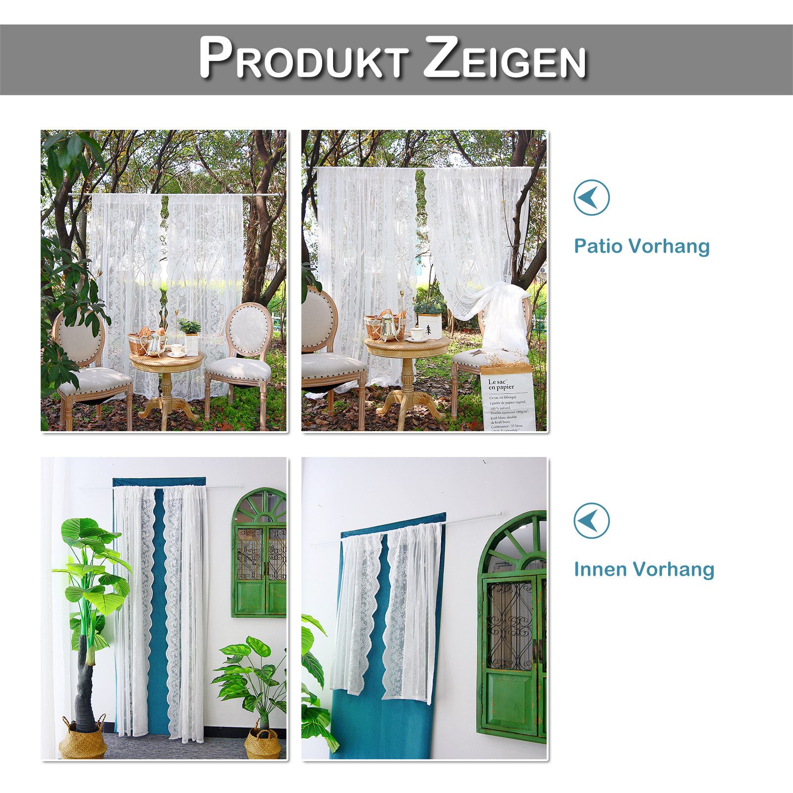 Qelus Vorhang 2 Stück Transparent Gardinen Spitze Blumen,Vorhänge mit Stangentaschen (2 St), Weiße,Rutentasche,für Wohnzimmer Schlafzimmer Küche