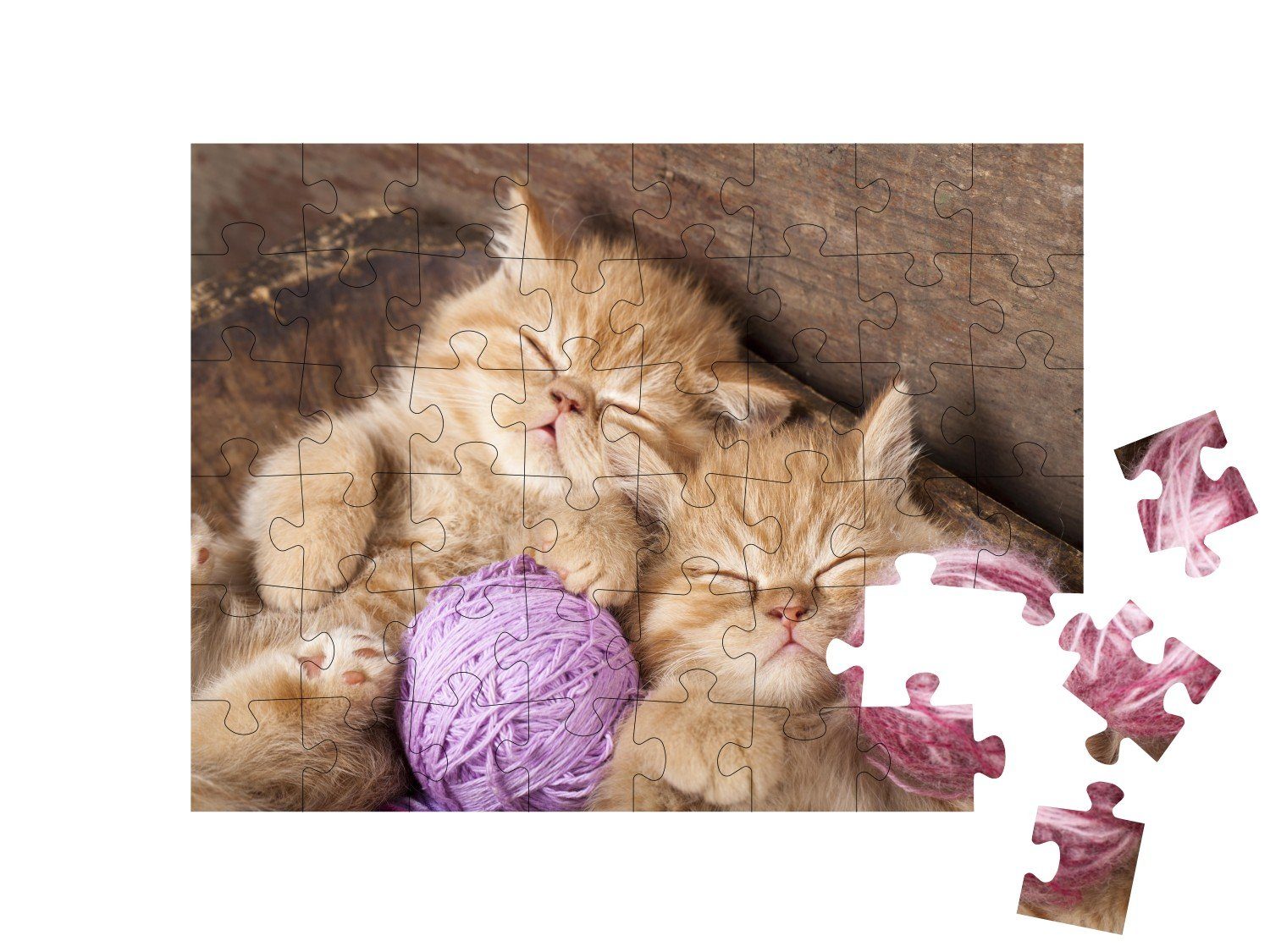 puzzleYOU mit Katzen-Puzzles puzzleYOU-Kollektionen 48 Wollknäueln, Süße Kätzchen Puzzle Puzzleteile, schlafende