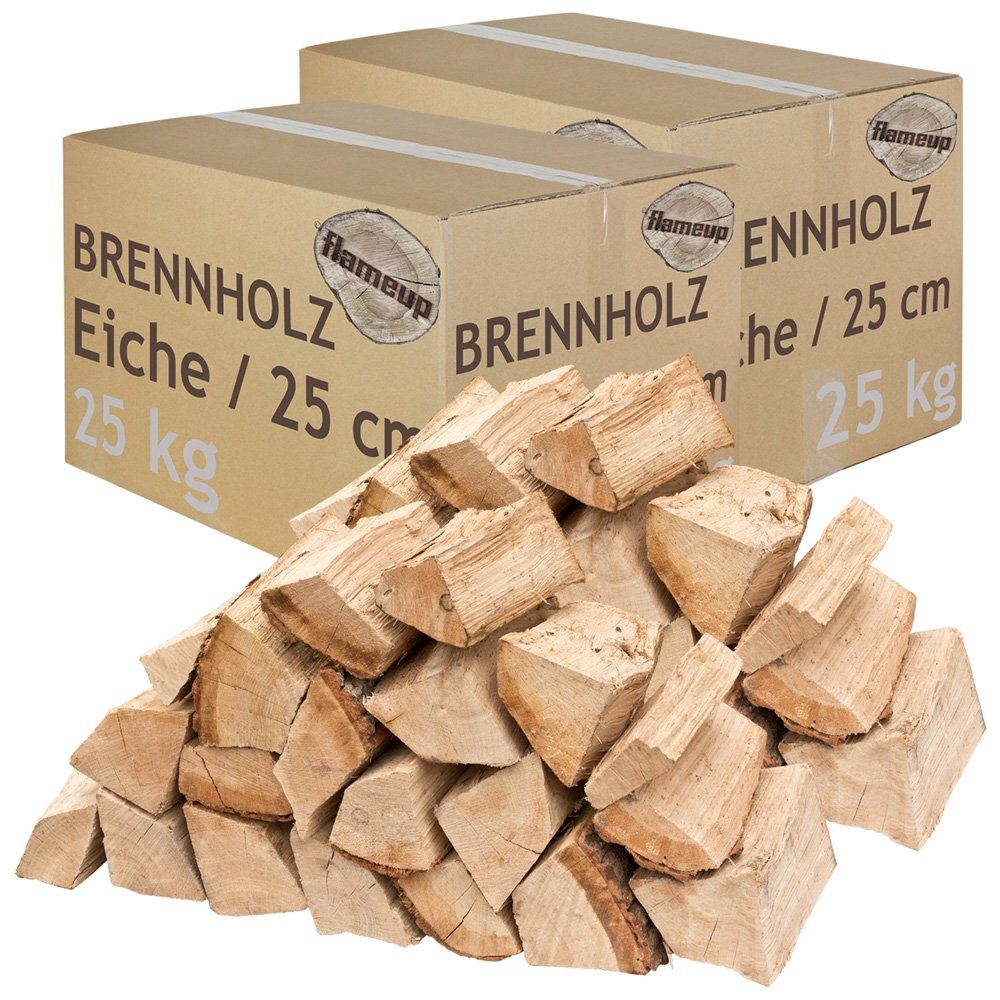 Flameup Kaminholz Brennholz Kaminholz Holz Eiche 50 kg Ofen Kamin Kaminofen Grill 25 cm, 50 kg