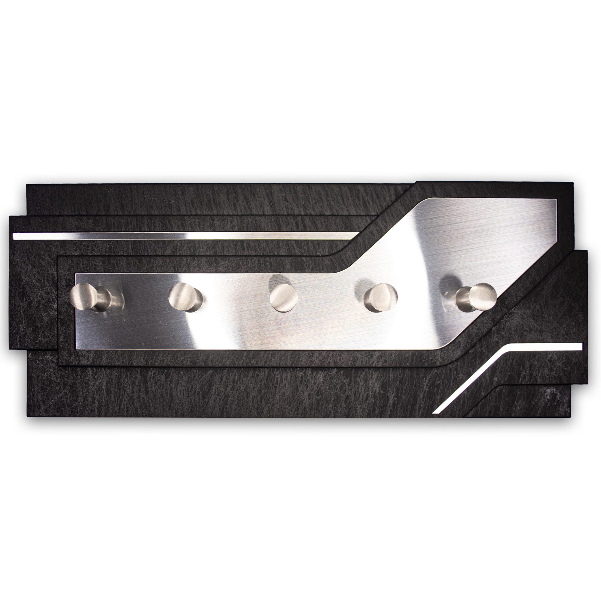 Kreative Feder Schlüsselbrett Valera – aus Steinguss mit Echtholz, Alu oder Steinfurnier, Designer-Schlüsselbrett mit gerader, horizontaler Form