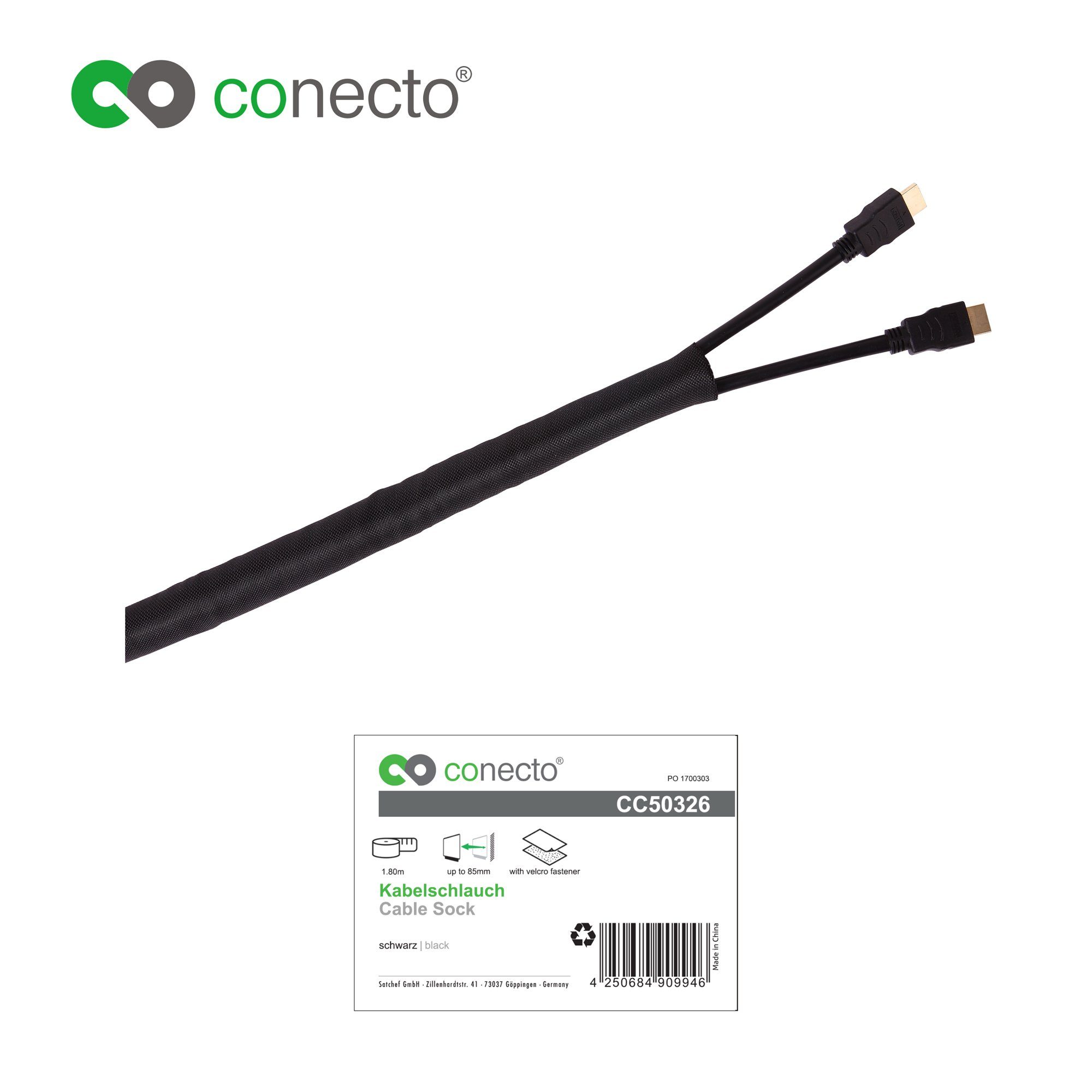 conecto Geflechtschlauch conecto CC50326 Universeller Polyester-Kabelschlauch, selbst zusammenz