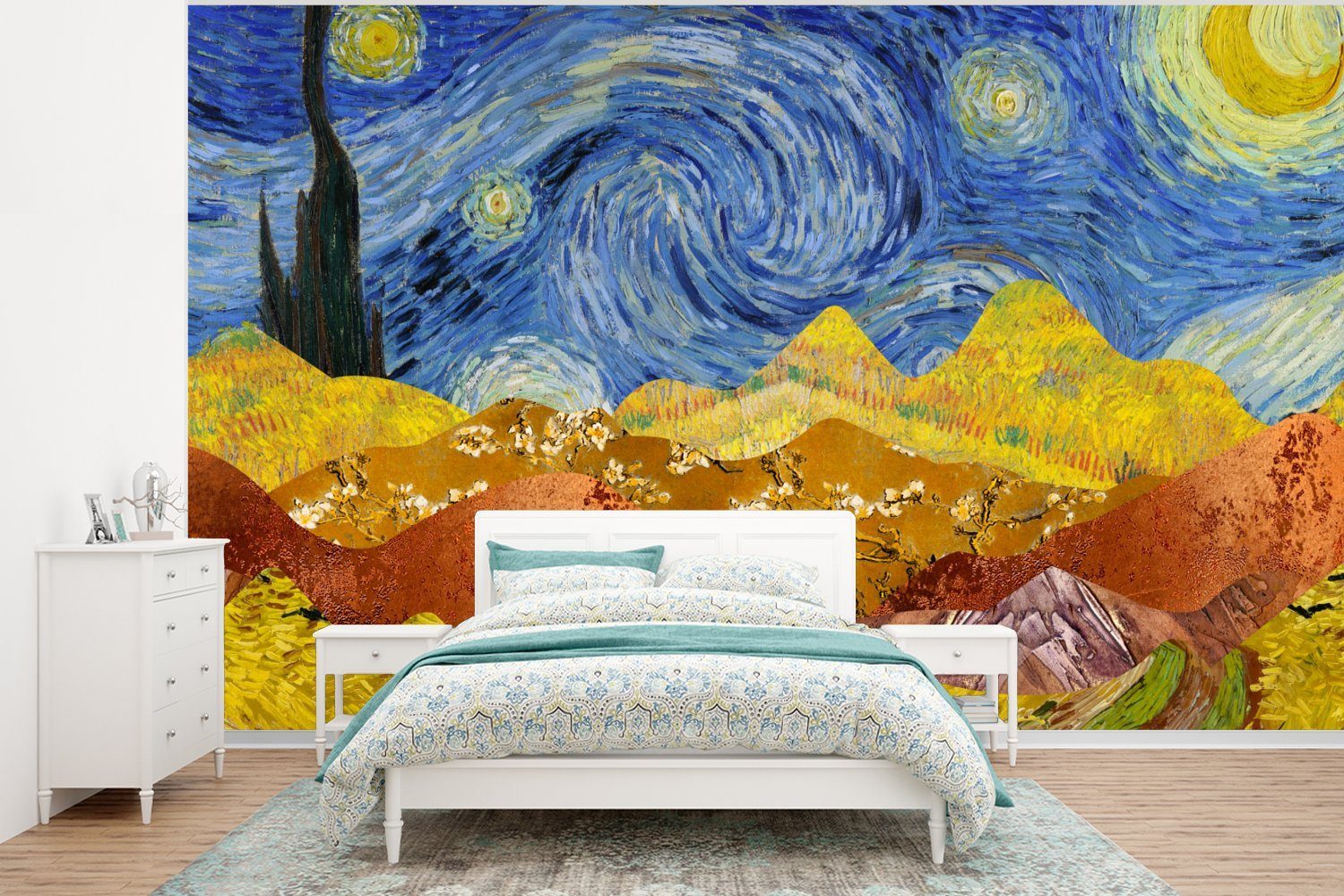 MuchoWow Fototapete Van Gogh - Alte Meister - Malerei, Matt, bedruckt, (6 St), Wallpaper für Wohnzimmer, Schlafzimmer, Kinderzimmer, Vinyl Tapete