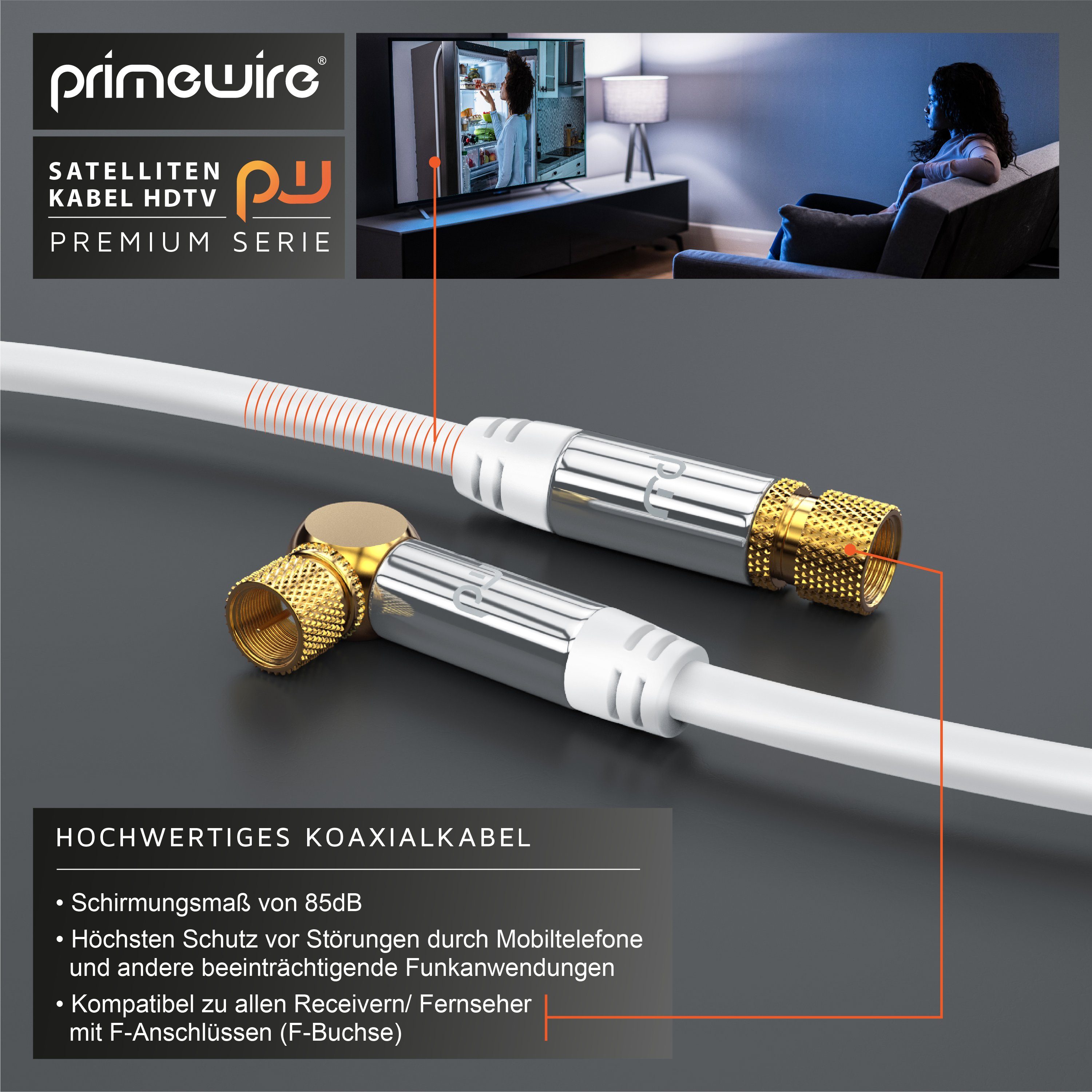 Primewire HDTV SAT Koax Kabel 90° gewinkelt, 4fach Schirmung, 135dB, 75Ohm - 1m SAT-Kabel, Koax, F-Verbinder (100 cm), Antennenkabel für Sat-Schüssel, Receiver, – Bild 5 von 5