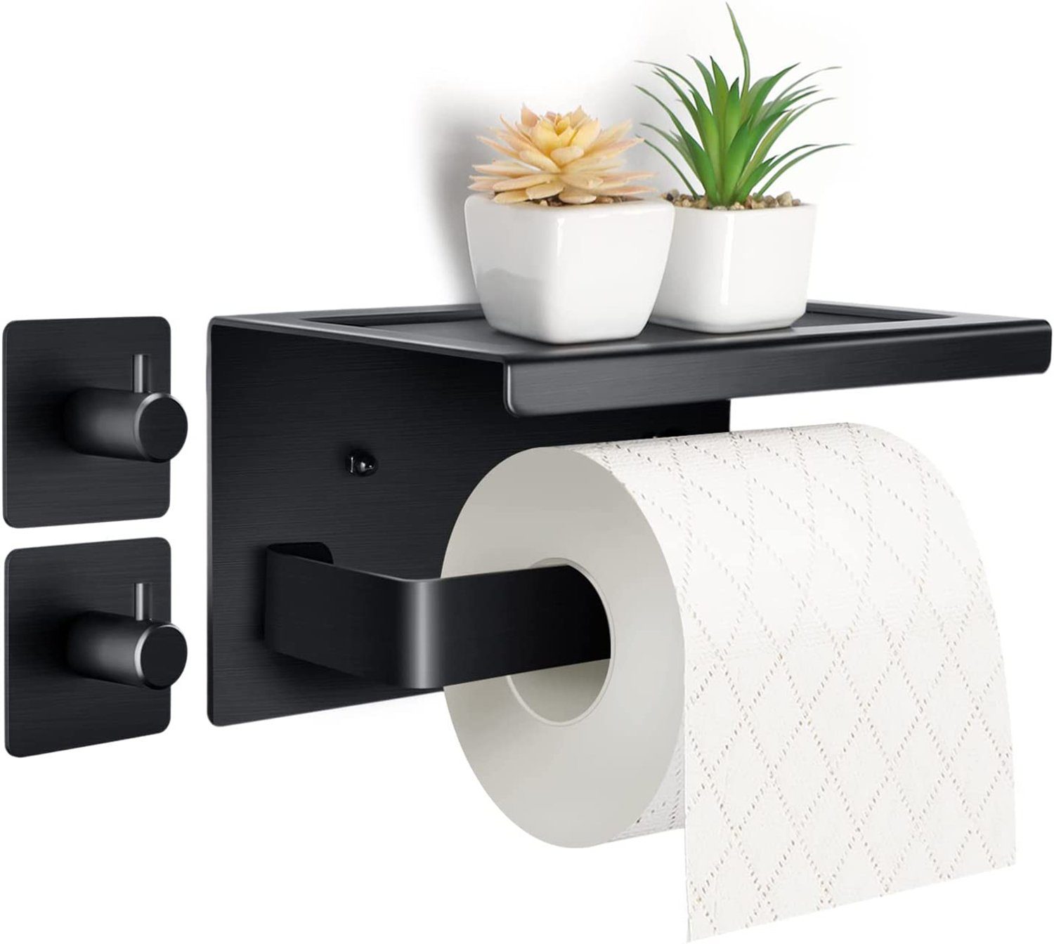 ZAXSD Toilettenpapierhalter Toilettenpapierhalter ohne Bohren mit Papier Selbstklebende Halterung Klebehaken Klopapierhalter, 2 WC Aluminium