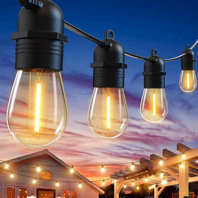 Quntis LED-Lichterkette 16/31M Lichterkette für Außen/Garten, Gartenleuchte Ostern Deko, 15-flammig, IP65 15+1 S14 Glühbirnen