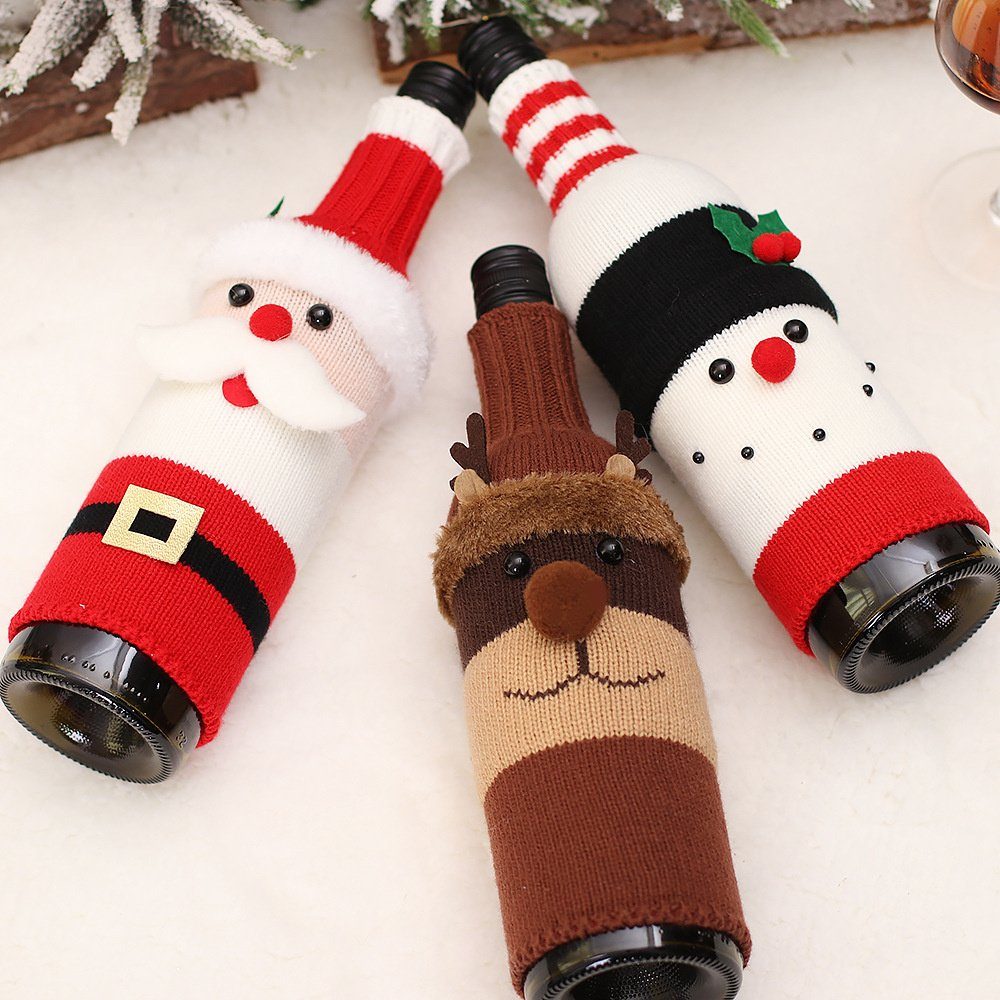 Weihnachten Flasche Staubbeutel, HALWEI (3-St) Weinflaschenhalter Pullover Wein Stück 3