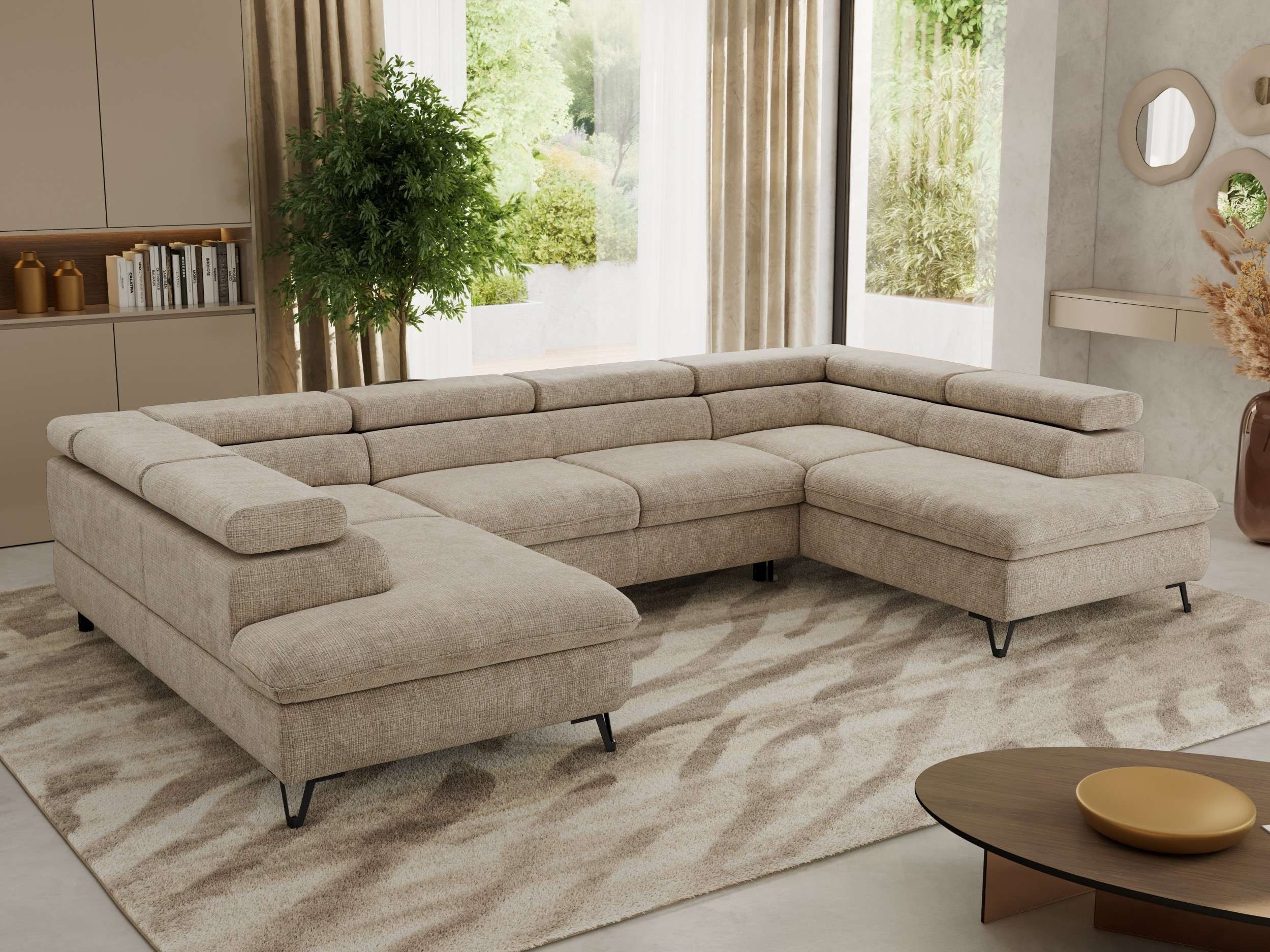 MKS MÖBEL Ecksofa PABLO U, Set, Wellenfeder, Metallbeine, HR35-Schaum, U-förmige Ecke, Wohnlandschaft, verstellbare Kopfstützen