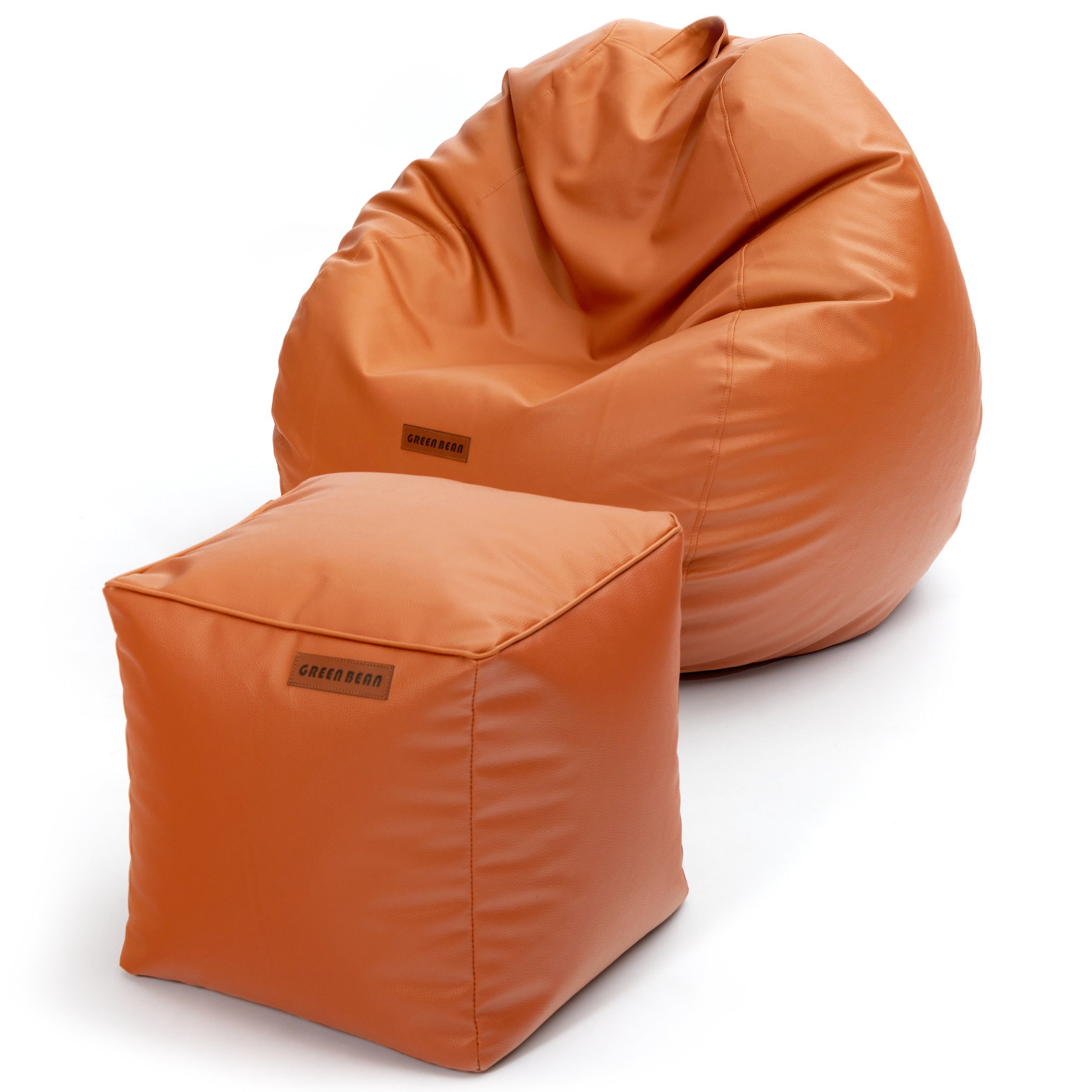 Gamingstuhl Riesensitzsack (Indoor Hocker Green Chair und Fußschemel Pouf verschiedene als Cognac Kunstleder / Couch Farben Kombinationen), aus Outdoor, Bean XXL 3x Cube Lounge Set + Sitzsack Kissen