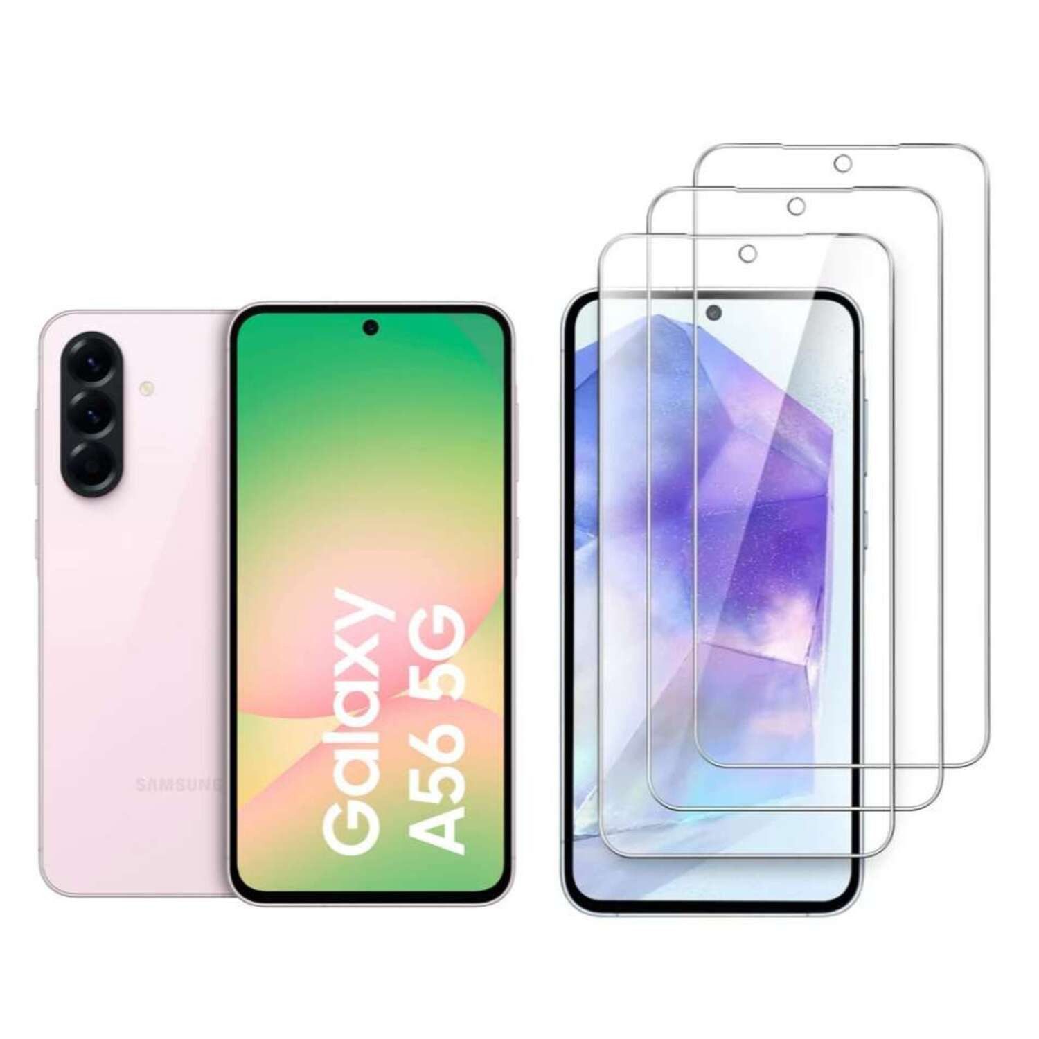 CLM-Tech Displayschutzglas 3x für Samsung Galaxy A56 5G, Panzerglas Folie - Anti-Fingerabdruck und kratzfest -, 3 Stück, Kristallklar