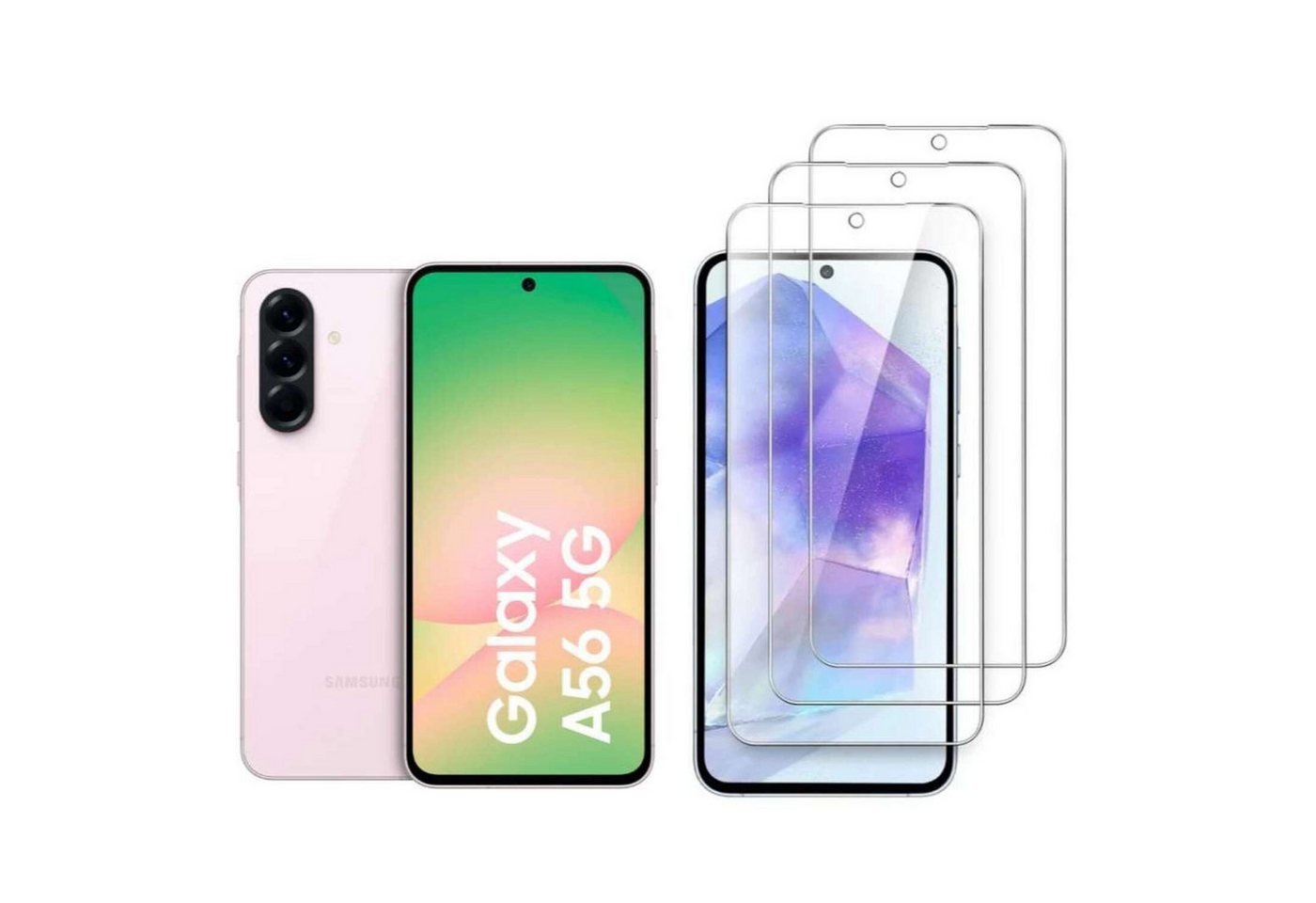 CLM-Tech Displayschutzglas 3x für Samsung Galaxy A56 5G, Panzerglas Folie - Anti-Fingerabdruck und kratzfest, 3 Stück, Kristallklar