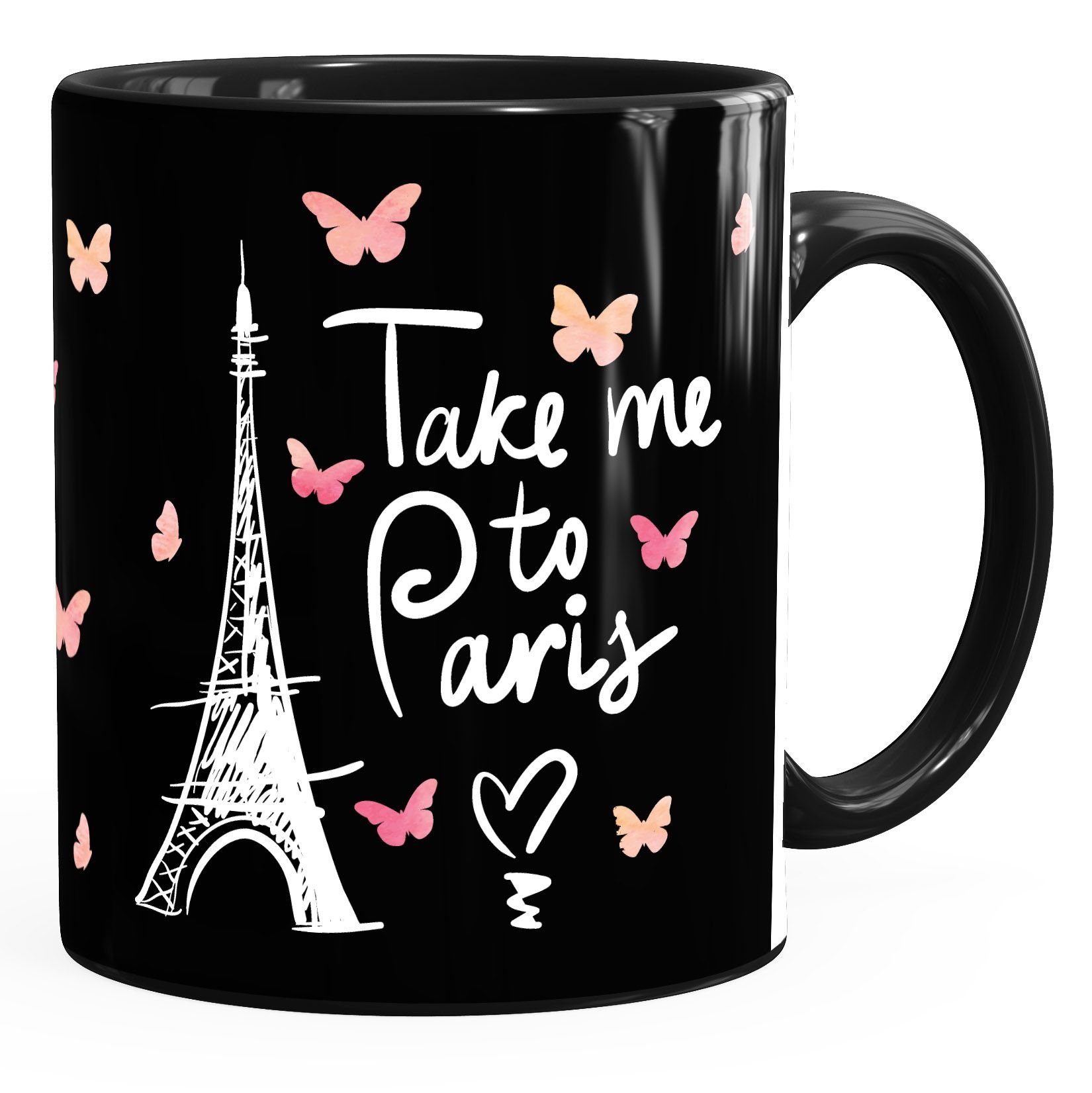 MoonWorks Tasse Kaffee-Tasse Take me to Paris Geschenk-Tasse für Frau Freundin Tasse einfarbig MoonWorks®, Keramik schwarz