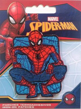 MARVEL Aufnäher Bügelbild, Aufbügler, Applikationen, Patches, Flicken, zum aufbügeln, Polyester, Spiderman Comic sitzt - Größe: 6,7 x 5,8 cm