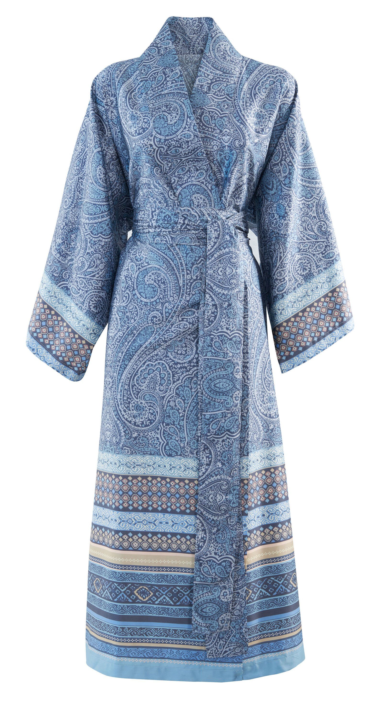 aus Baumwoll-Satin MASER, azurblau Baumwolle, Bassetti Verschluss, satinierte Kimono knieumspielend, ohne Baumwolle,