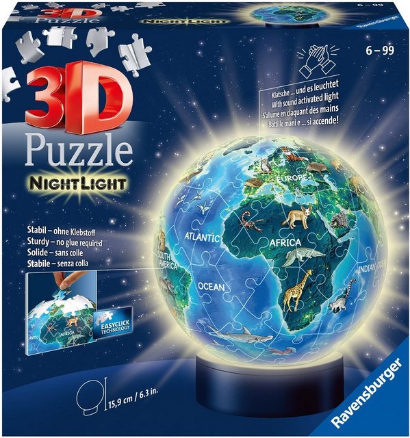Image of 2in1 Nachtlicht & puzzleball® Ø13 cm, 72 Teile , Erde