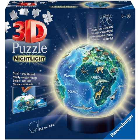 Ravensburger Puzzleball Nachtlicht Erde bei Nacht, 72 Puzzleteile, mit Leuchtsockel inkl. LEDs; FSC® - schützt Wald - weltweit