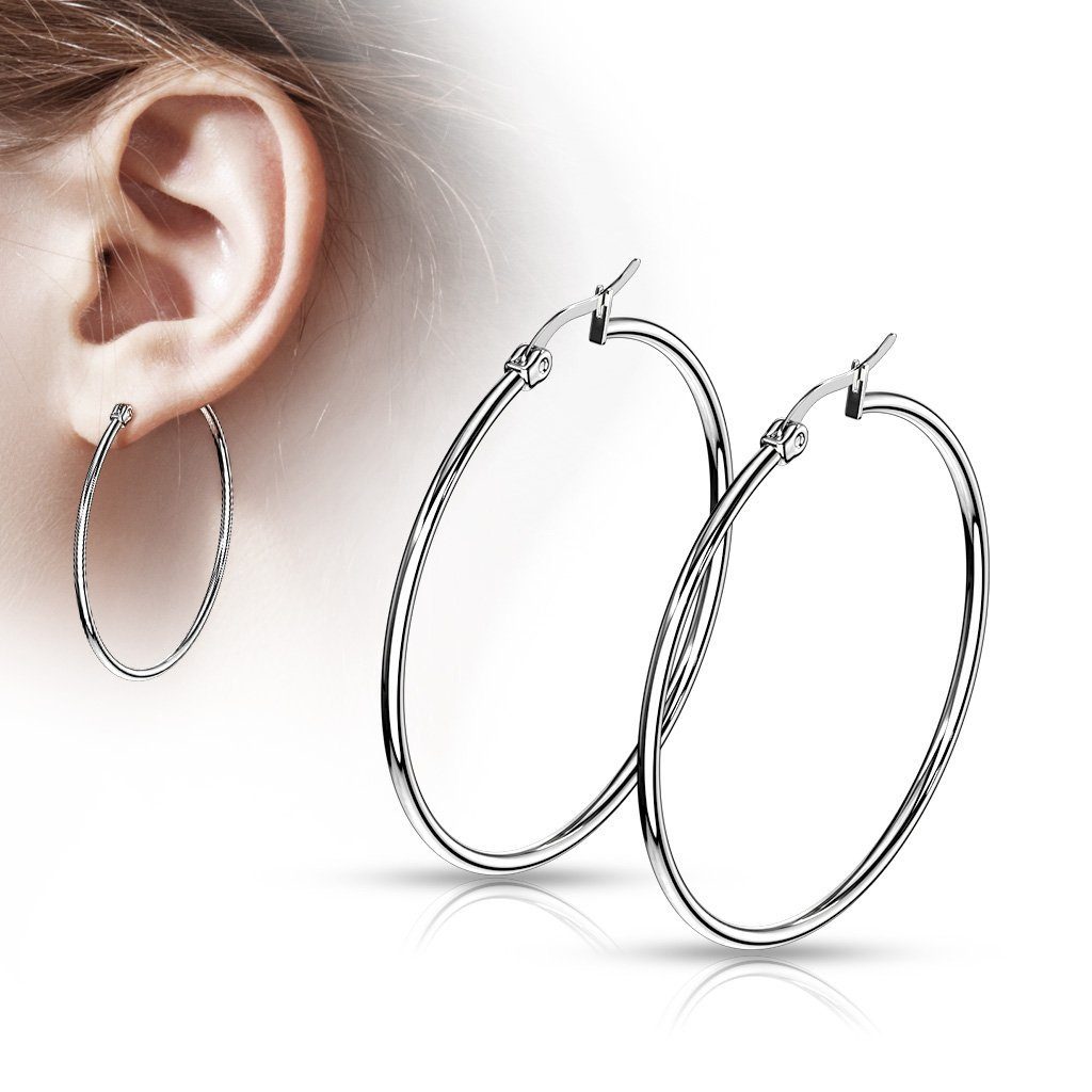 BUNGSA Ohrring-Set Creolen Klassisch schmal Silber aus Edelstahl Damen - 30 mm (1 Paar (2 Stück), 2-tlg), Ohrschmuck Ohrringe – Bild 2 von 5
