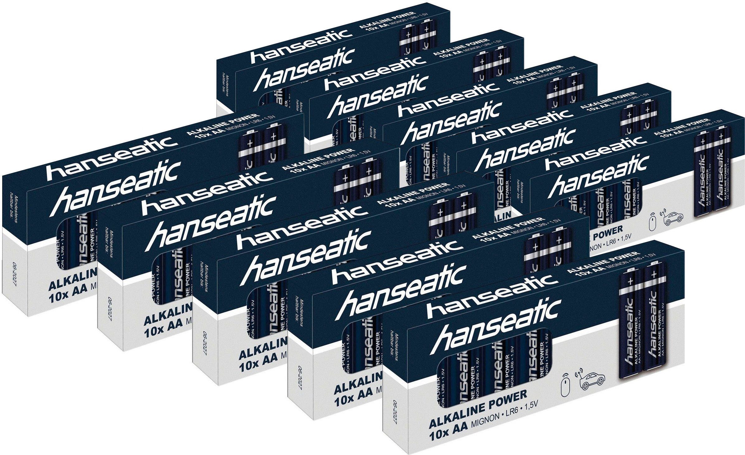 Hanseatic 100 Stück Alkaline Power, AA Mignon Batterie, LR06 (100 St)