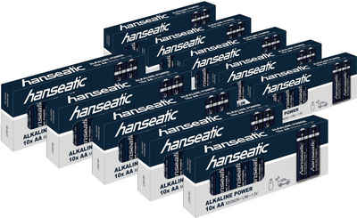 Hanseatic 100 Stück Alkaline Power, AA Mignon Batterie, LR06 (100 St), bis zu 5 Jahren Lagerfähigkeit