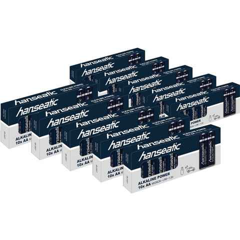 Hanseatic 100 Stück Alkaline Power, AA Mignon Batterie, LR06 (100 St), bis zu 5 Jahren Lagerfähigkeit