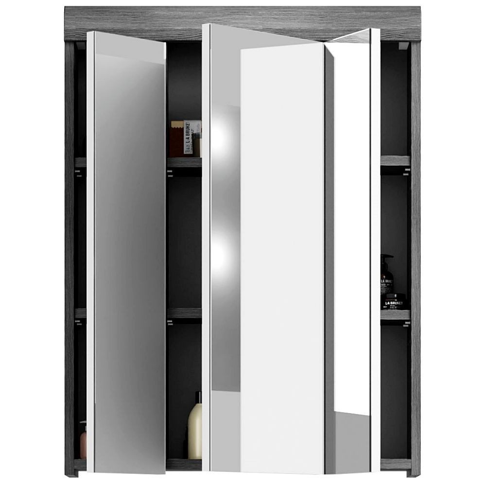Lomadox Spiegelschrank SIROCO-158 in Rauchsilber mit weiß Hochglanz, 60cm breit