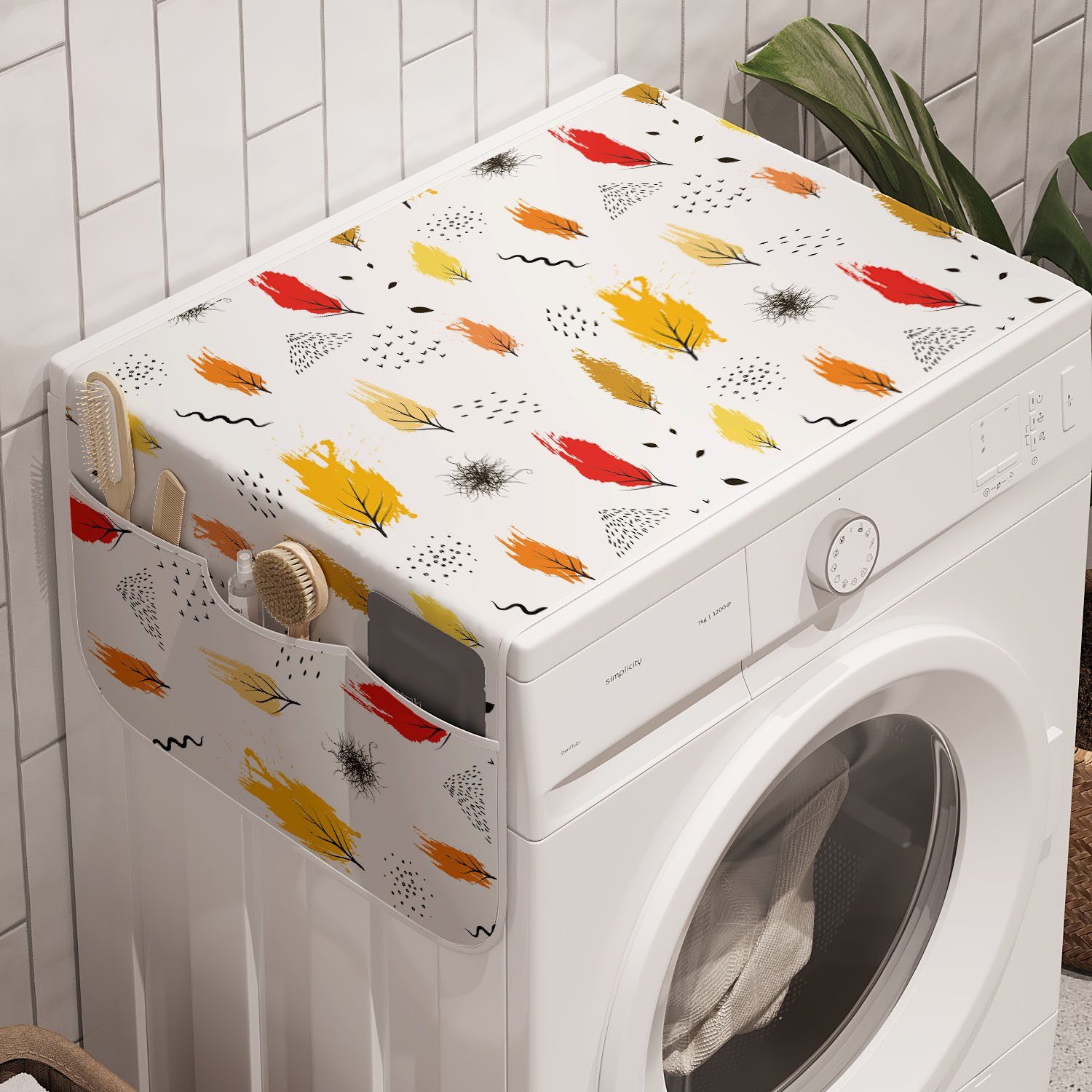 und für Badorganizer Trockner, Themed Herbst Abakuhaus Moderne Anti-Rutsch-Stoffabdeckung Simplistic Kunst Waschmaschine
