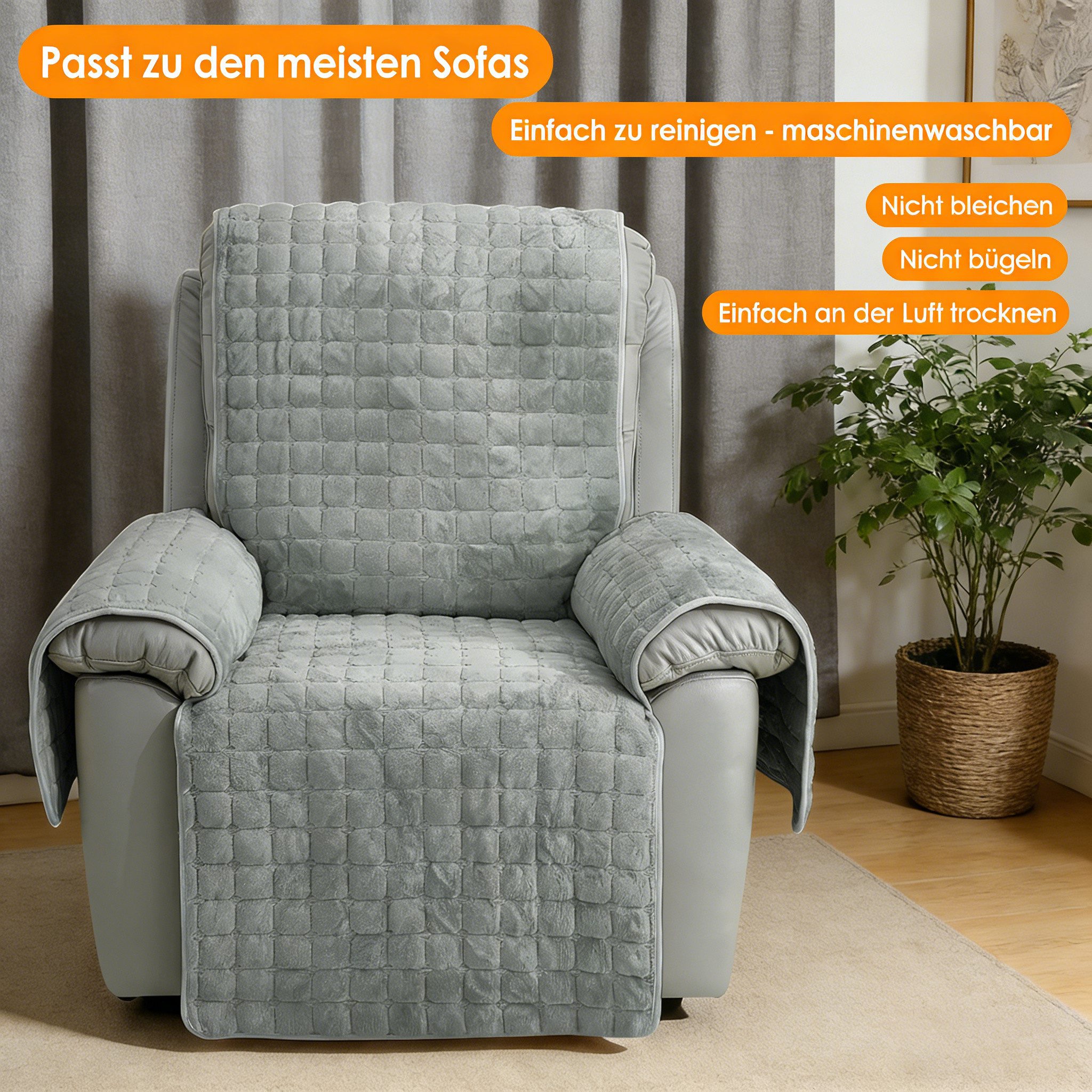 BlingBin Sofaschoner Sofahussen Sofa Armlehnenbezüge Plüsch Sesselschoner Anti-Rutsch, Sofabezug, weich und waschbar, Möbelschutz für Kinder, Hunde & Katzen
