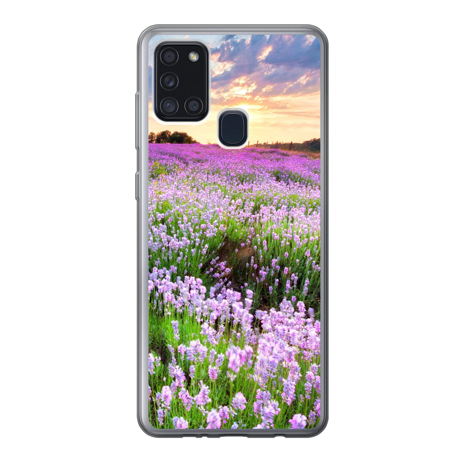 MuchoWow Handyhülle für Samsung Galaxy A21s Blumen - Lavendel - Lila - Himmel - Sonnenunte, Smartphone-Bumper, Print, Handy Schutzhülle Dünn