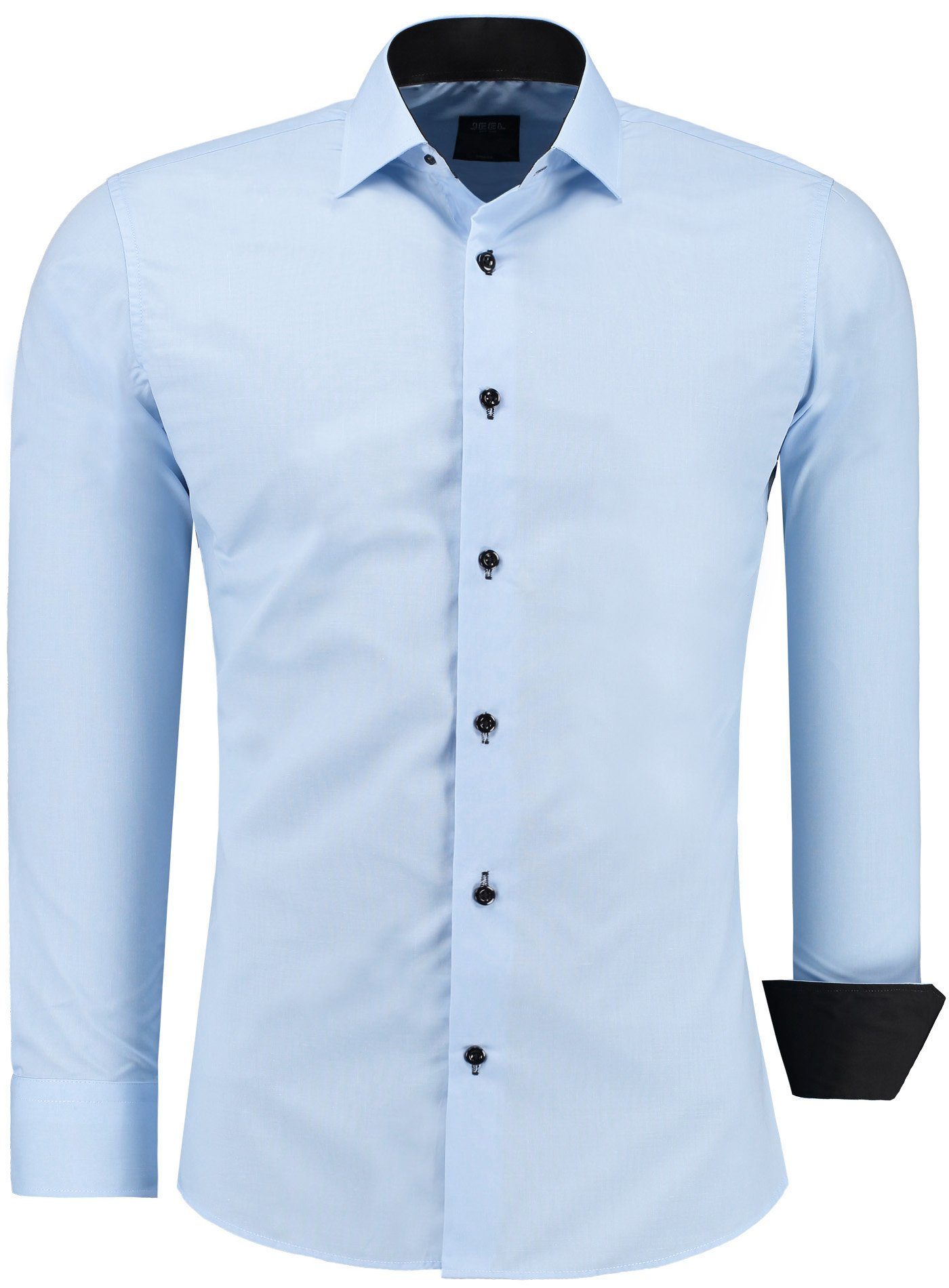 JEEL Businesshemd JH12105 Slim Fit Langarm Herren Hemd mit farblich abgesetzten Elementen, Langarm Kentkragen Uni Hellblau