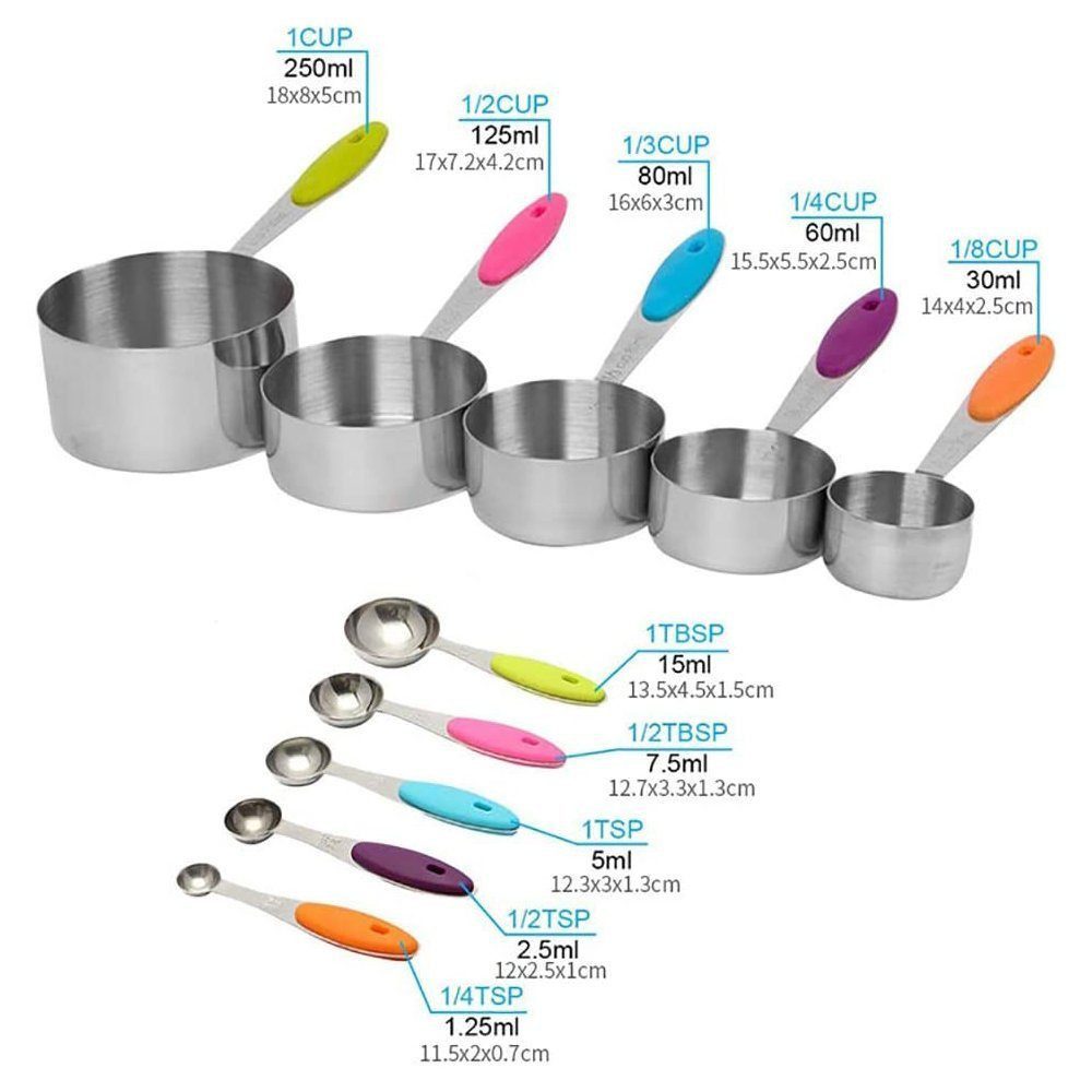 Faizee Möbel Messlöffel Messbecher und Löffel Edelstahl 10 Set 5 Messbecher 5 Messlöffel, Edelstahl, (10-St)