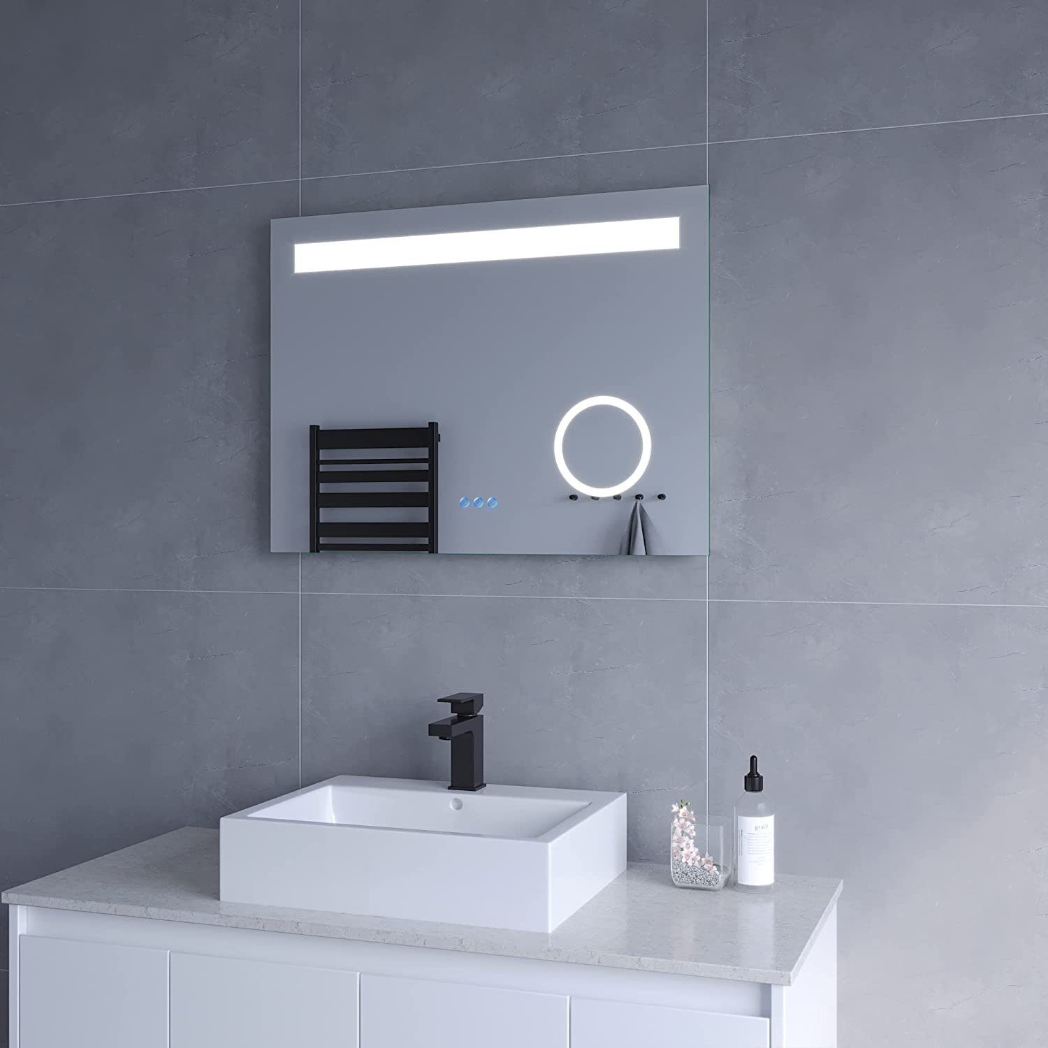 Badspiegel 80x60 cm LED Beleuchtung Wandspiegel Badezimmerspiegel Touch Kaltweiß 