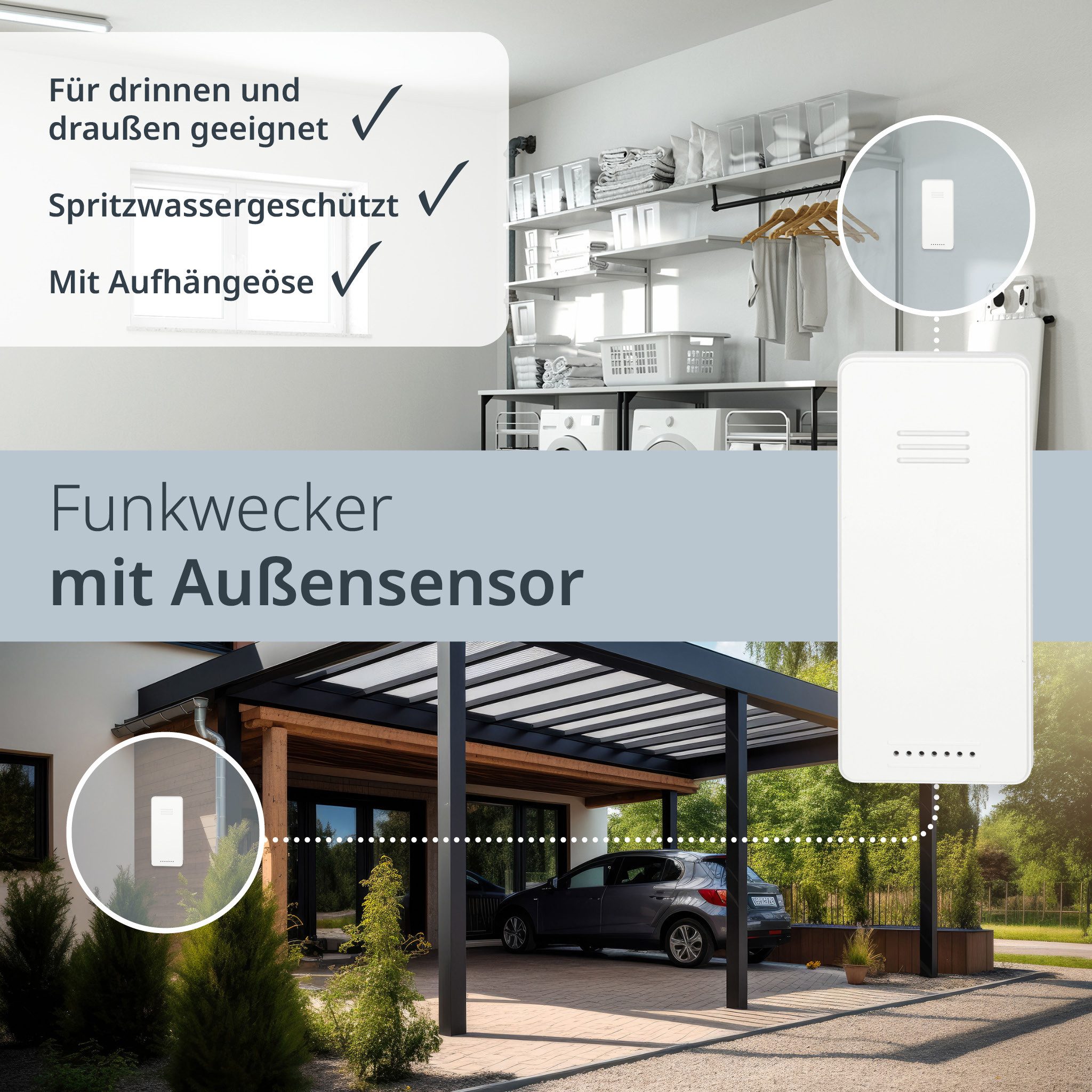 ADE Projektionswecker Funk mit Außensensor und 2 Weckzeiten mit Anzeige von Datum und ausgeschriebenem Wochentag