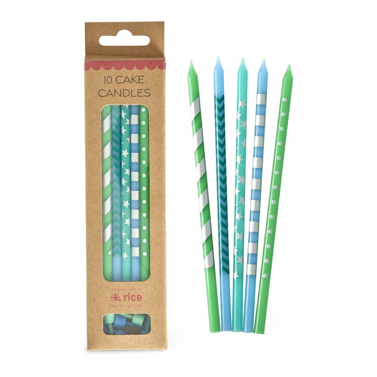 RICE A/S Geburtstagskerze 10er Set, bunt gemustert, Party & Kinder Paraffinwachs