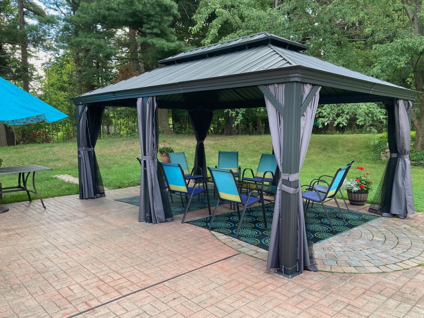 PURPLE LEAF Pavillon Gartenpavillon mit Stahldach, Hardtop Gazebo mit Seitenteile, Wasserdicht Stabil Winterfest, Grau