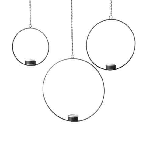 BOLTZE Teelichthalter 3x Kerzenhalter Schwarz 15-25 cm rund zum Aufhängen Decke & Fenster